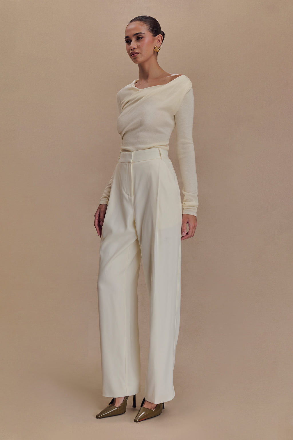 Πλεκτό Μπλούζα Culver Με Ντραπέ Στριφτό - Κρεμ