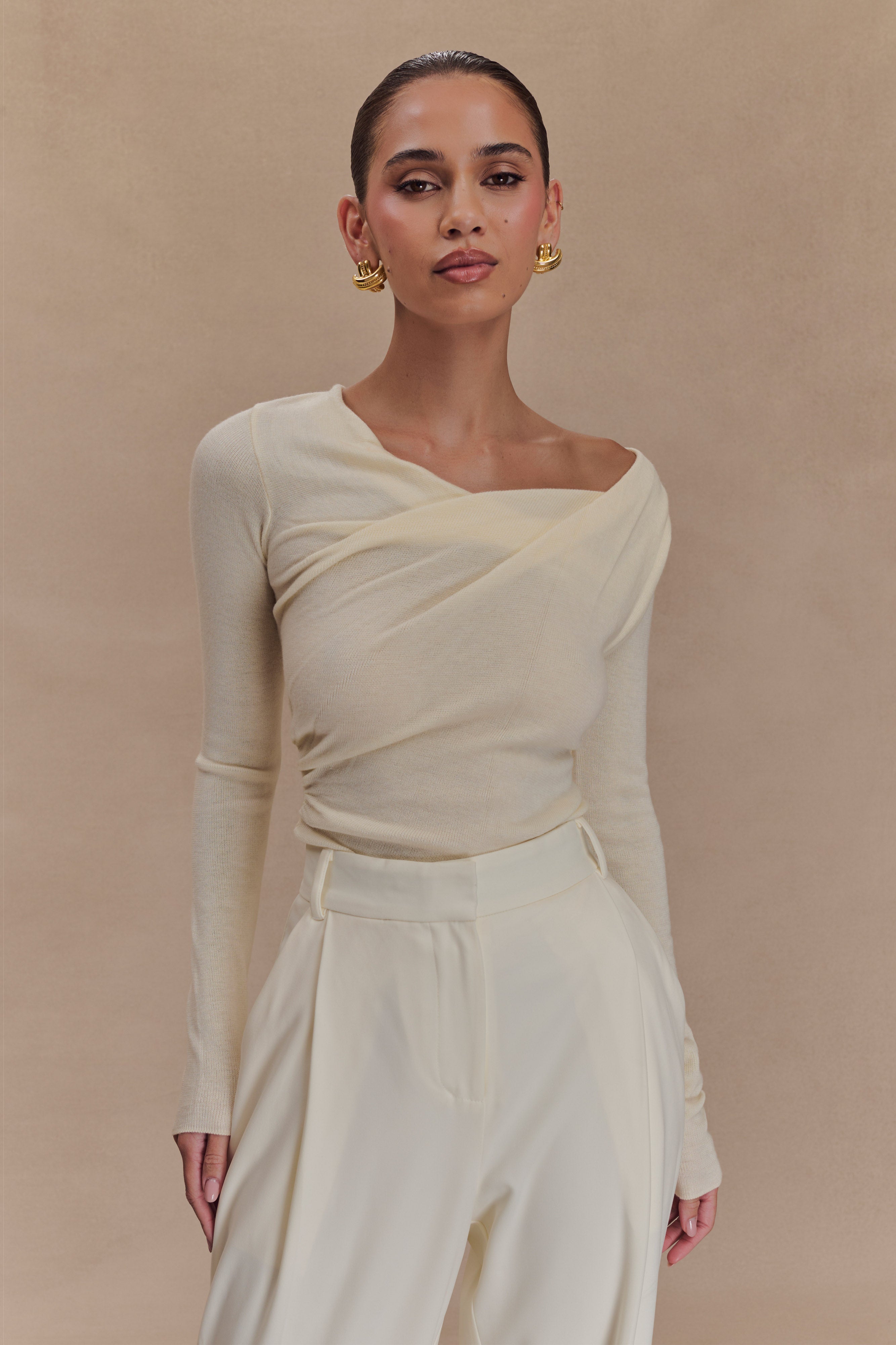 Πλεκτό Μπλούζα Culver Με Ντραπέ Στριφτό - Κρεμ