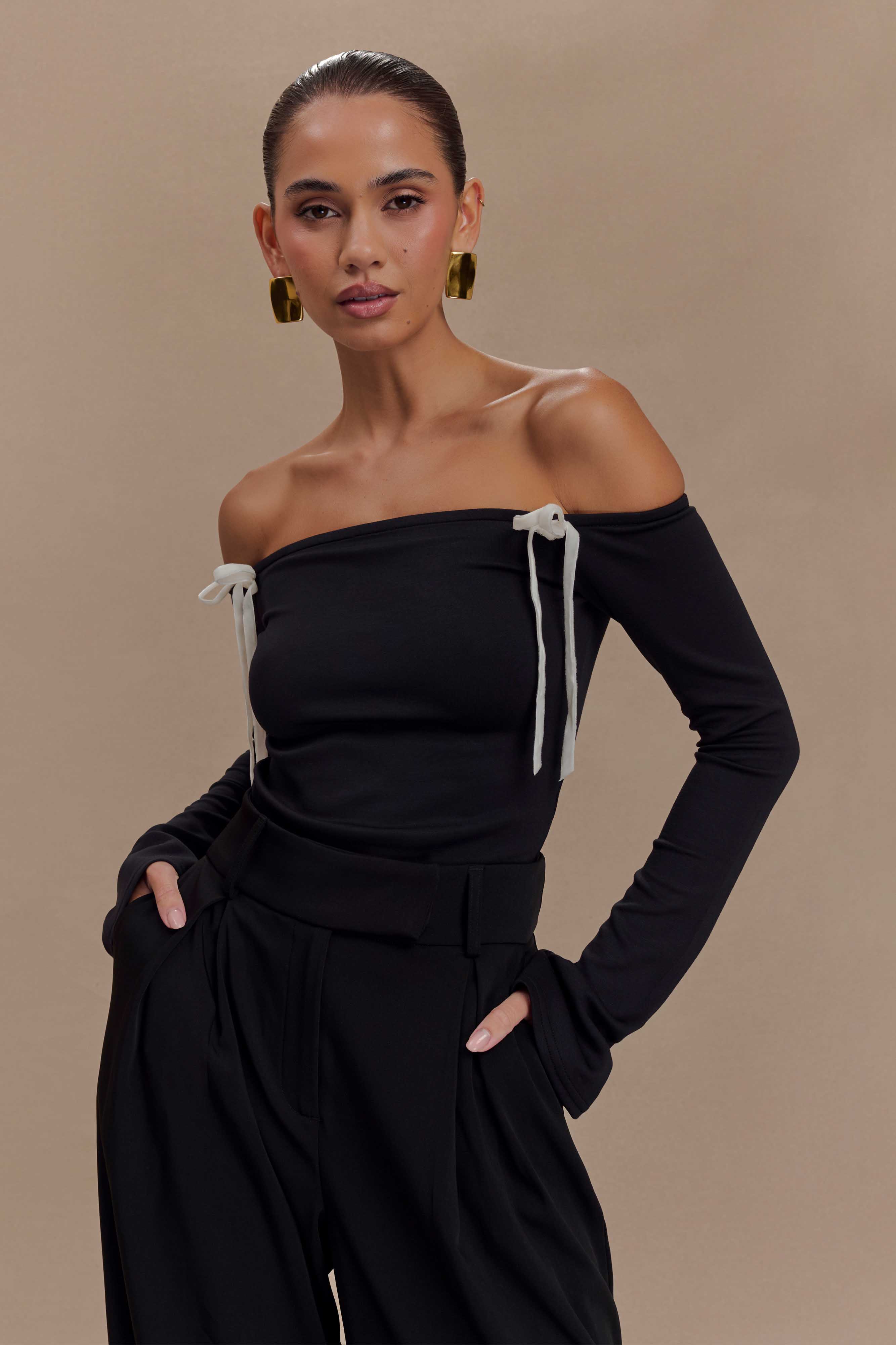 Marlene Scuba Jersey Μπλούζα Με Αντίθεση - Μαύρο/Λευκό