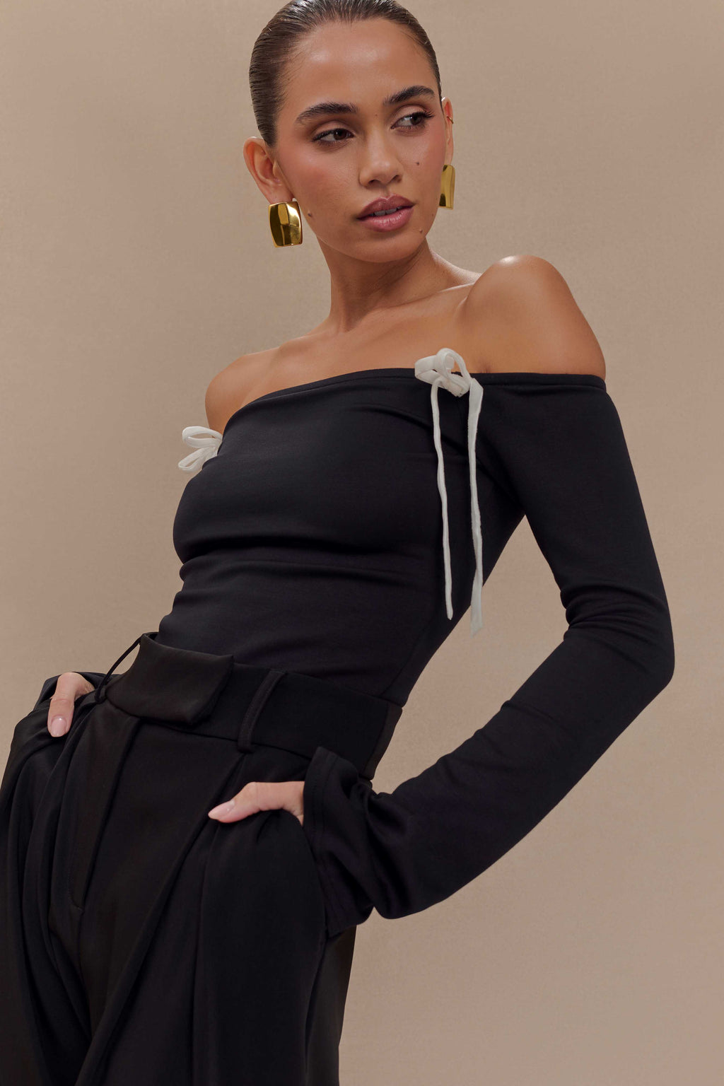 Marlene Scuba Jersey Μπλούζα Με Αντίθεση - Μαύρο/Λευκό