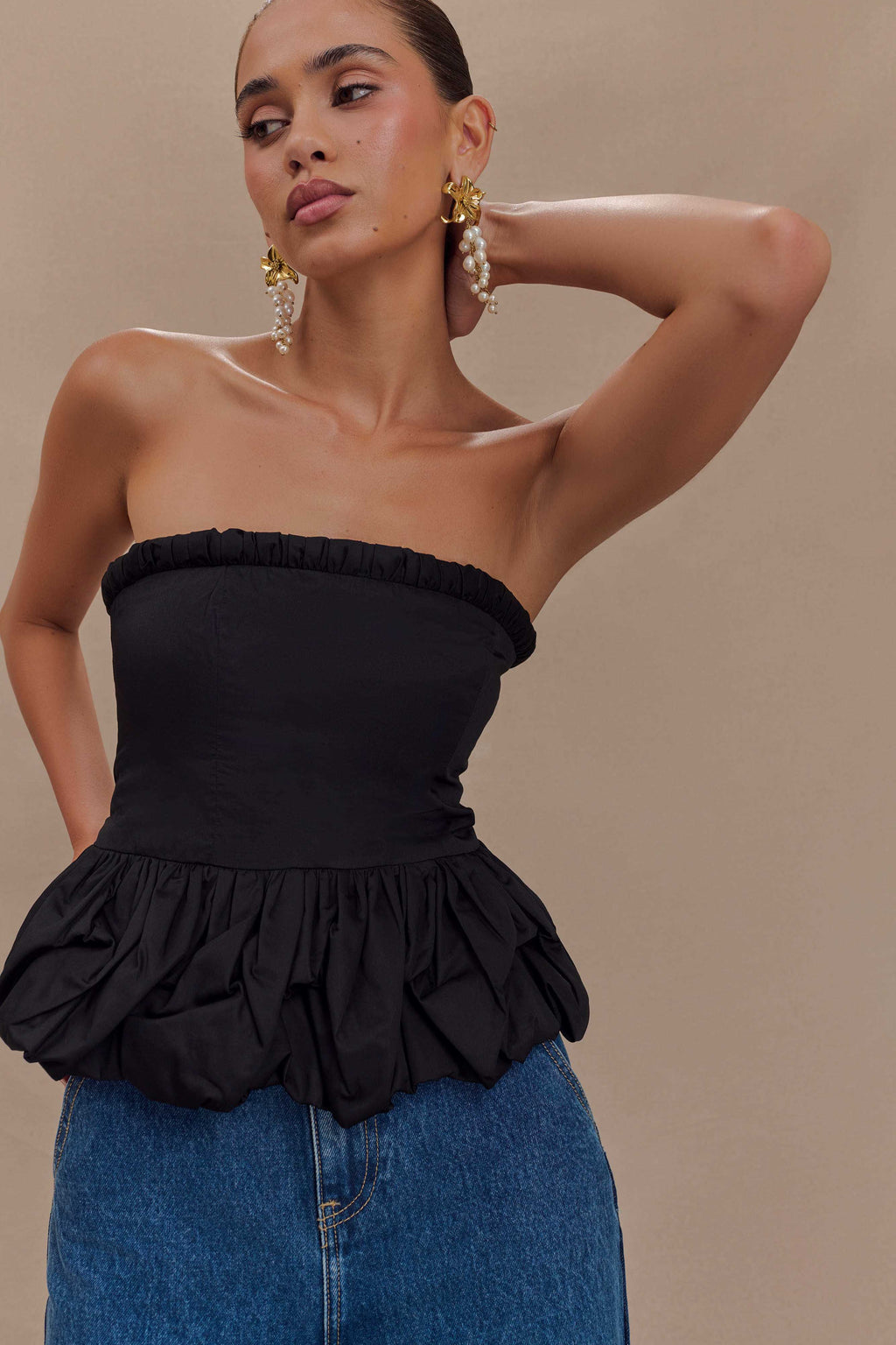 Cora Lace Strapless Top - Μαύρο