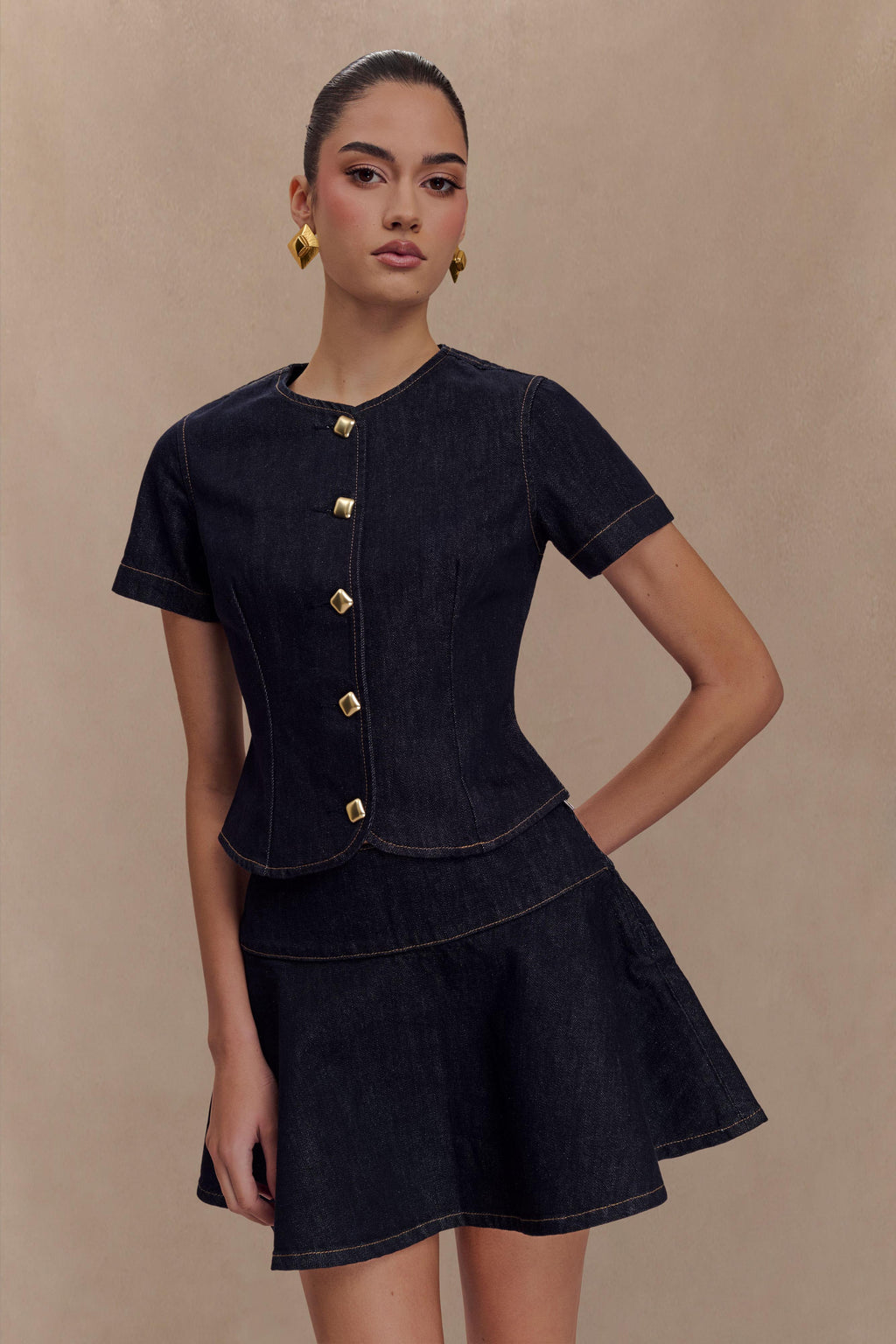 Bethany Τζιν Μπλούζα Με Κοντομάνικο Κουμπωτό Και Κουμπωτό - Πλυμένο Μπλε Λουλάκι