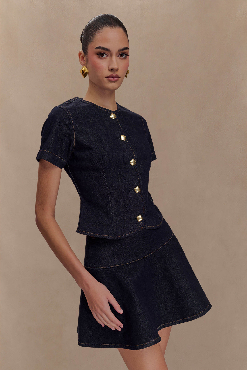 Bethany Τζιν Μπλούζα Με Κοντομάνικο Κουμπωτό Και Κουμπωτό - Πλυμένο Μπλε Λουλάκι