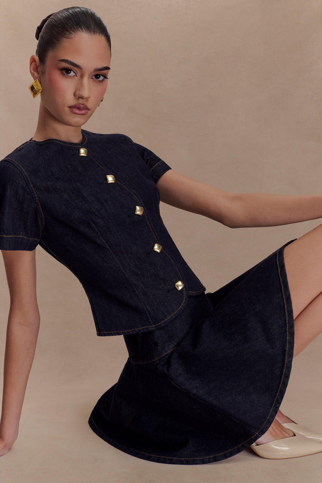 Bethany Τζιν Μπλούζα Με Κοντομάνικο Κουμπωτό Και Κουμπωτό - Πλυμένο Μπλε Λουλάκι