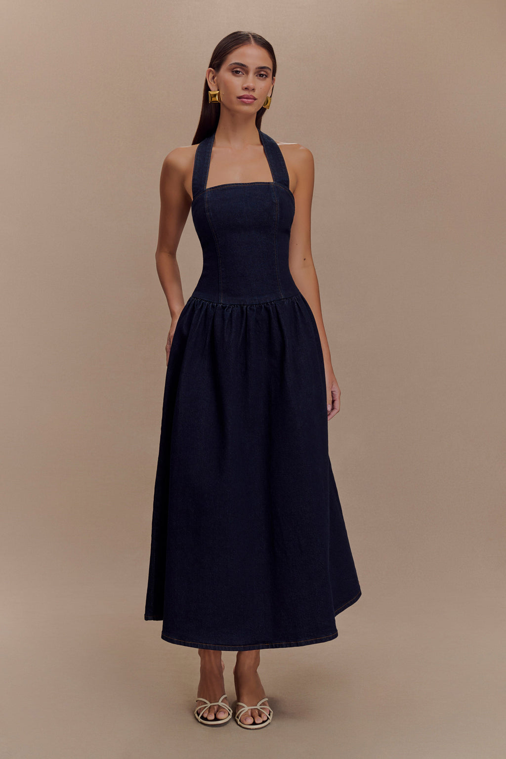 Φόρεμα Caroline Denim Halter Midi - Μπλε Indigo