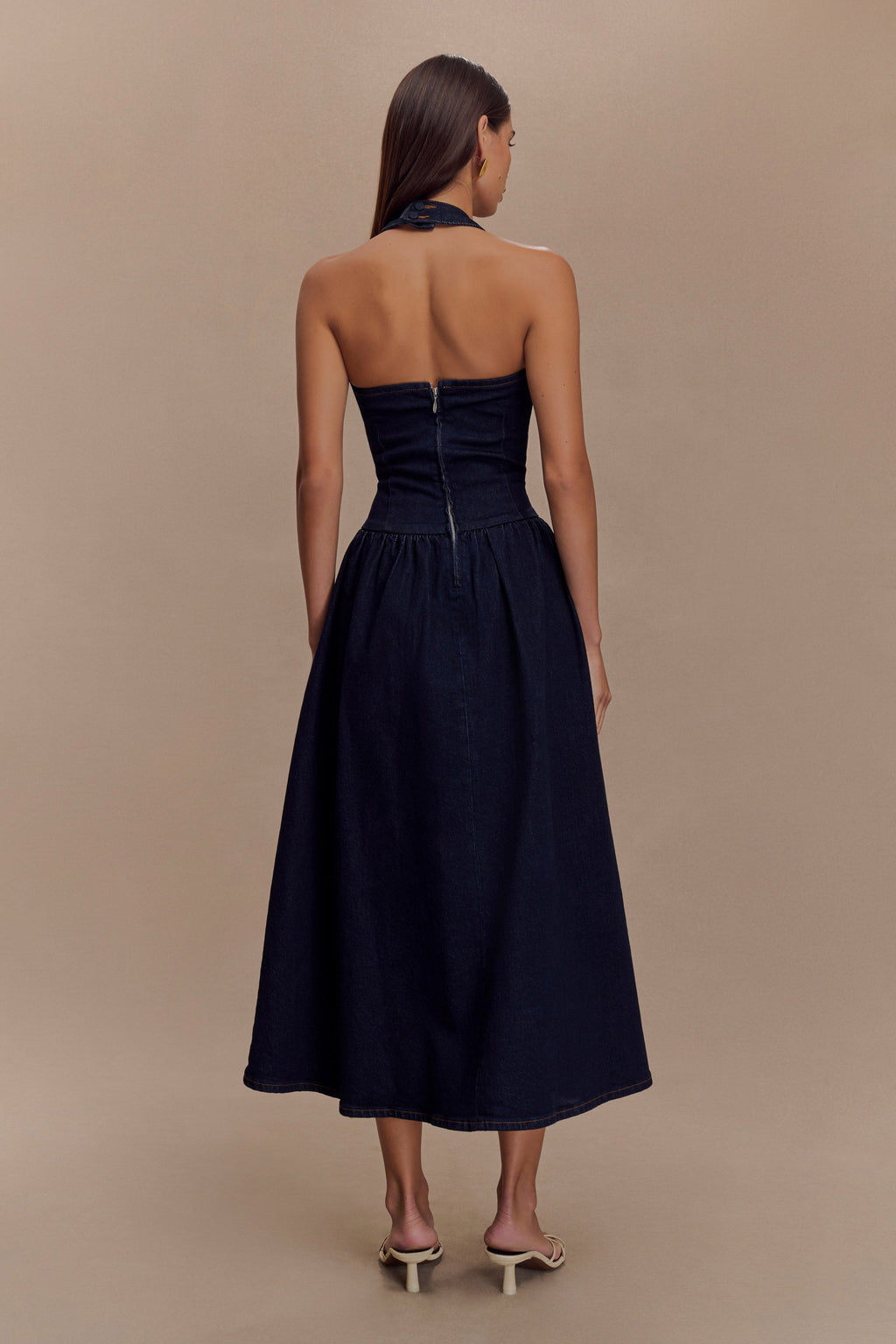 Φόρεμα Caroline Denim Halter Midi - Μπλε Indigo