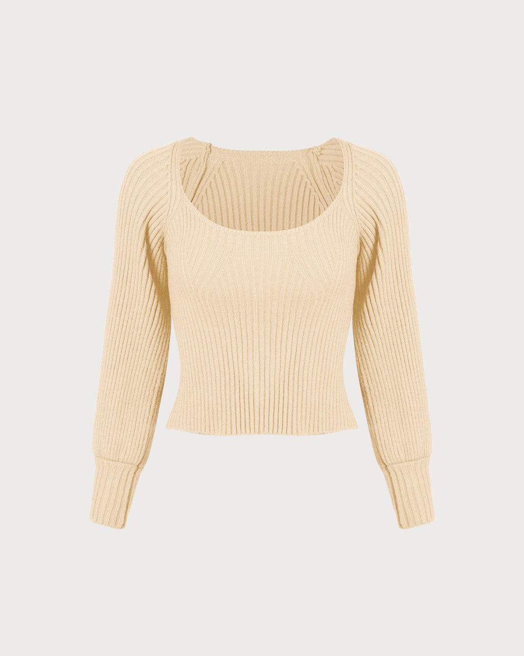 Μπεζ Πουλόβερ Με Βαθύ Λαιμόκοψη Και Μανίκια-Φανάρι