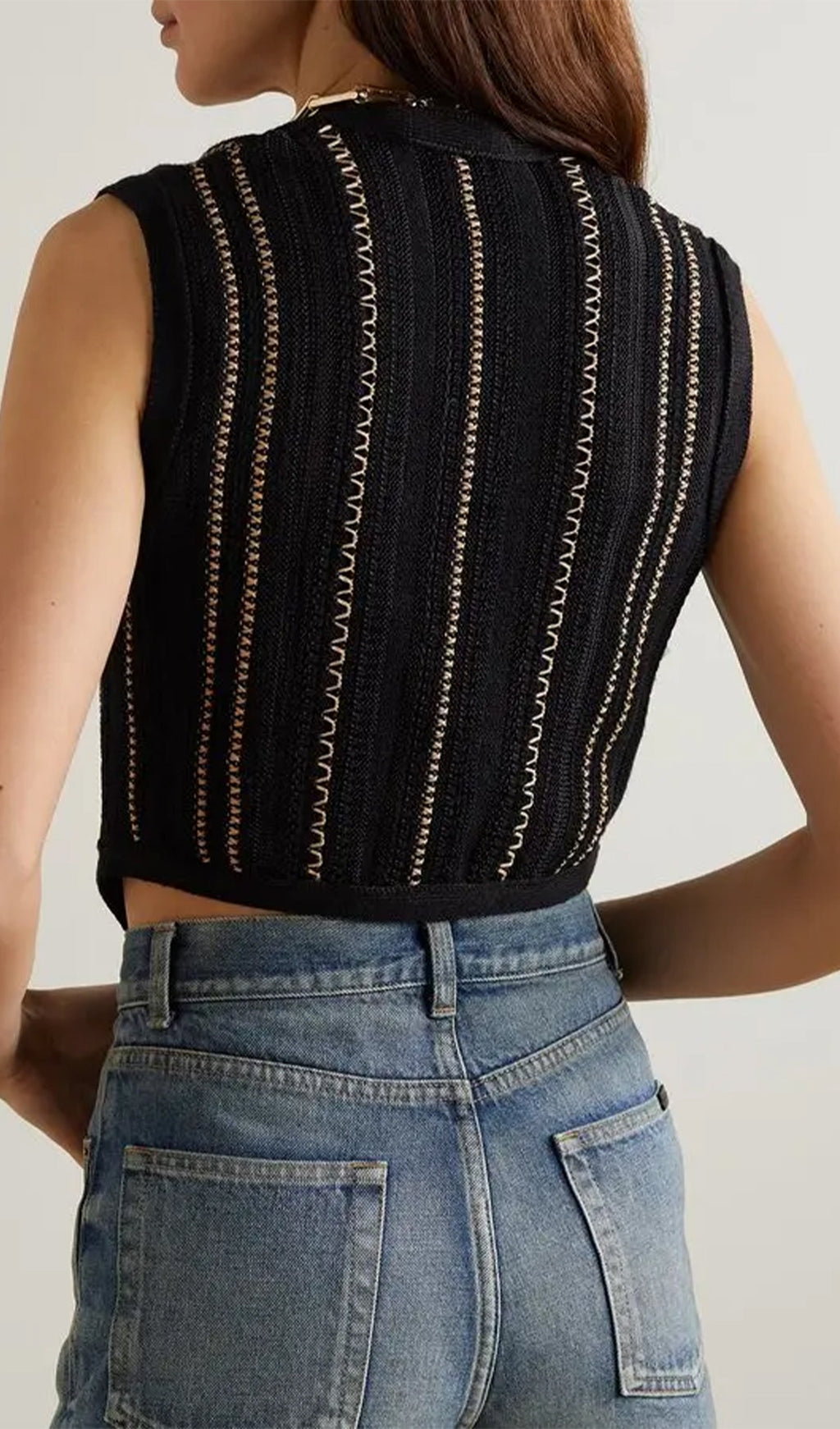 Κεντημένο Ριγέ Πλεκτό Γιλέκο