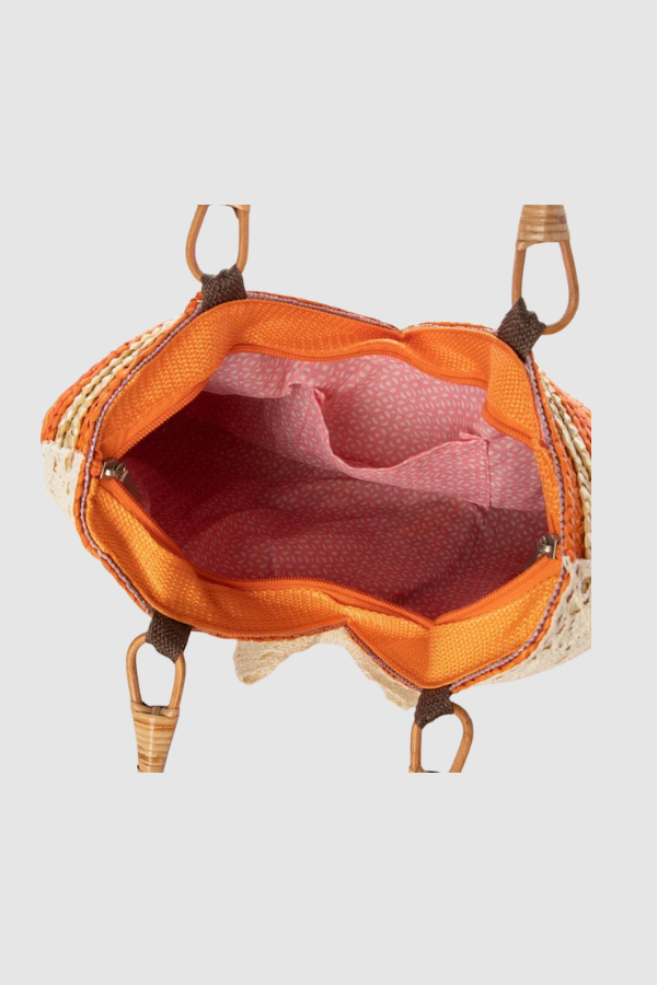 Ψάθινη Τσάντα Με Ρίγες Σε Ουράνιο Τόξο