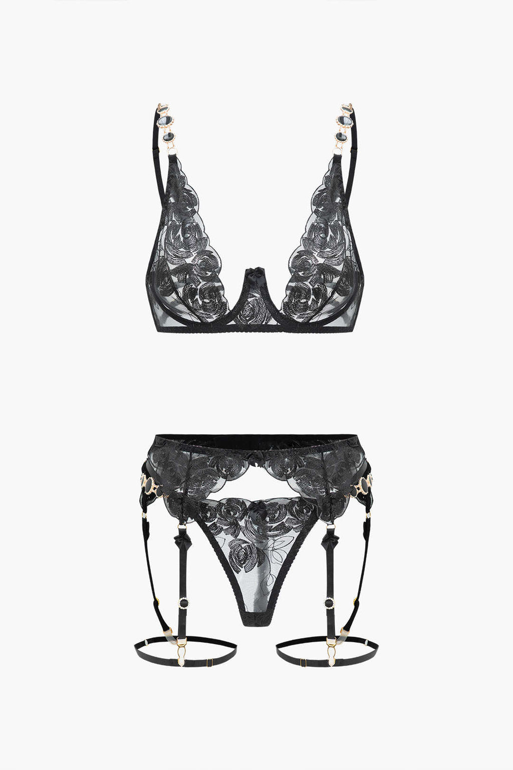 Σετ Ζαρτιέρες Με Δαντέλα Και Μεταλλική Κεντημένη Αλυσίδα