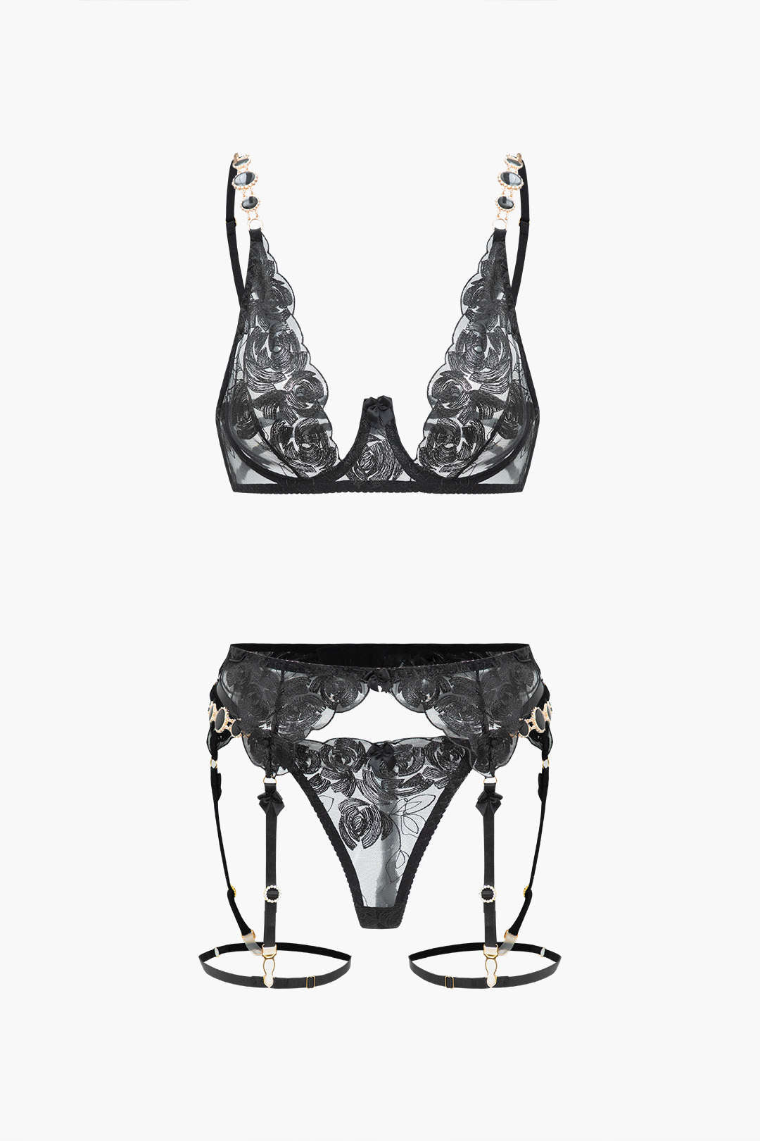 Σετ Ζαρτιέρες Με Δαντέλα Και Μεταλλική Κεντημένη Αλυσίδα