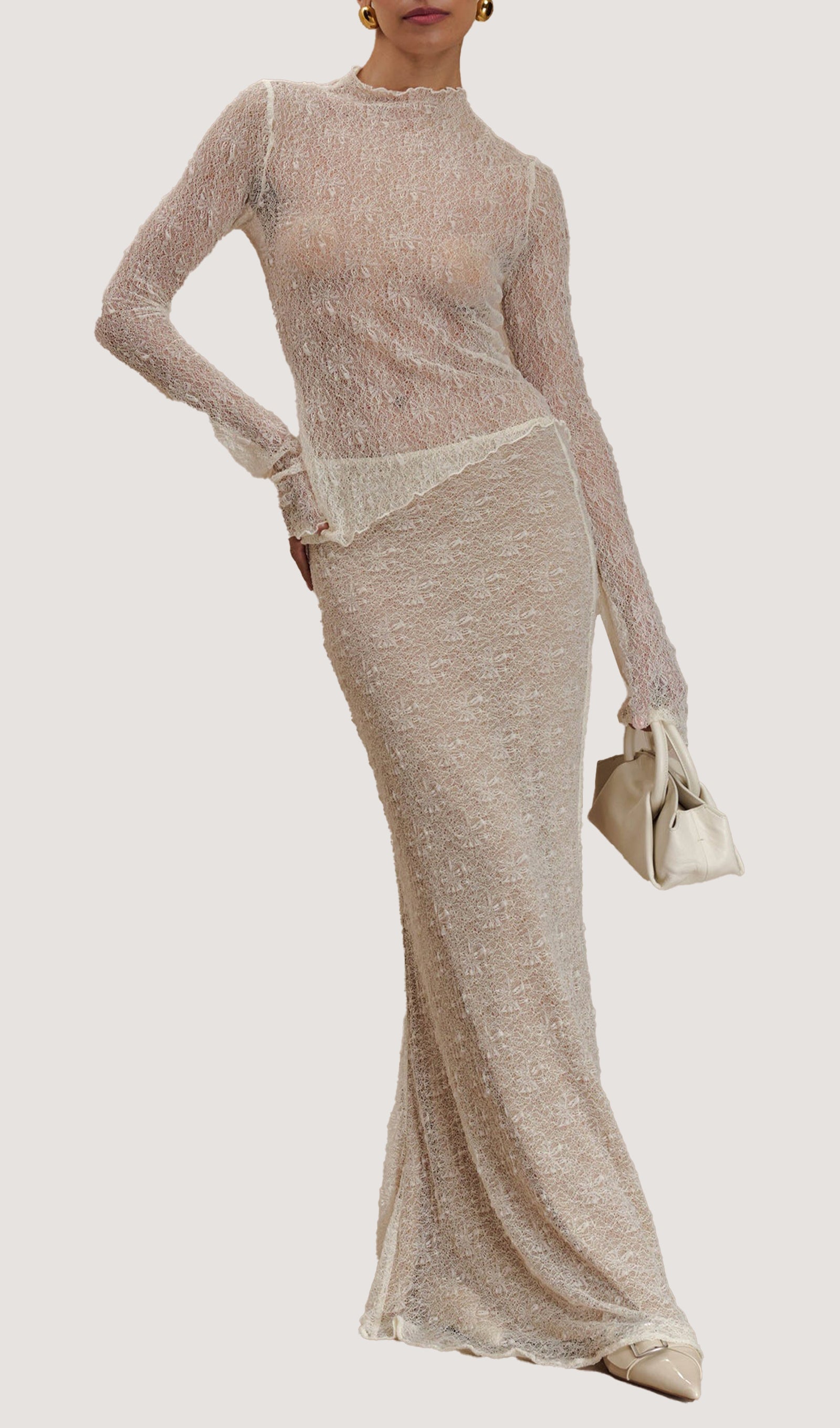 Σετ Φούστας Και Τοπ Με Διαφανή Δαντέλα