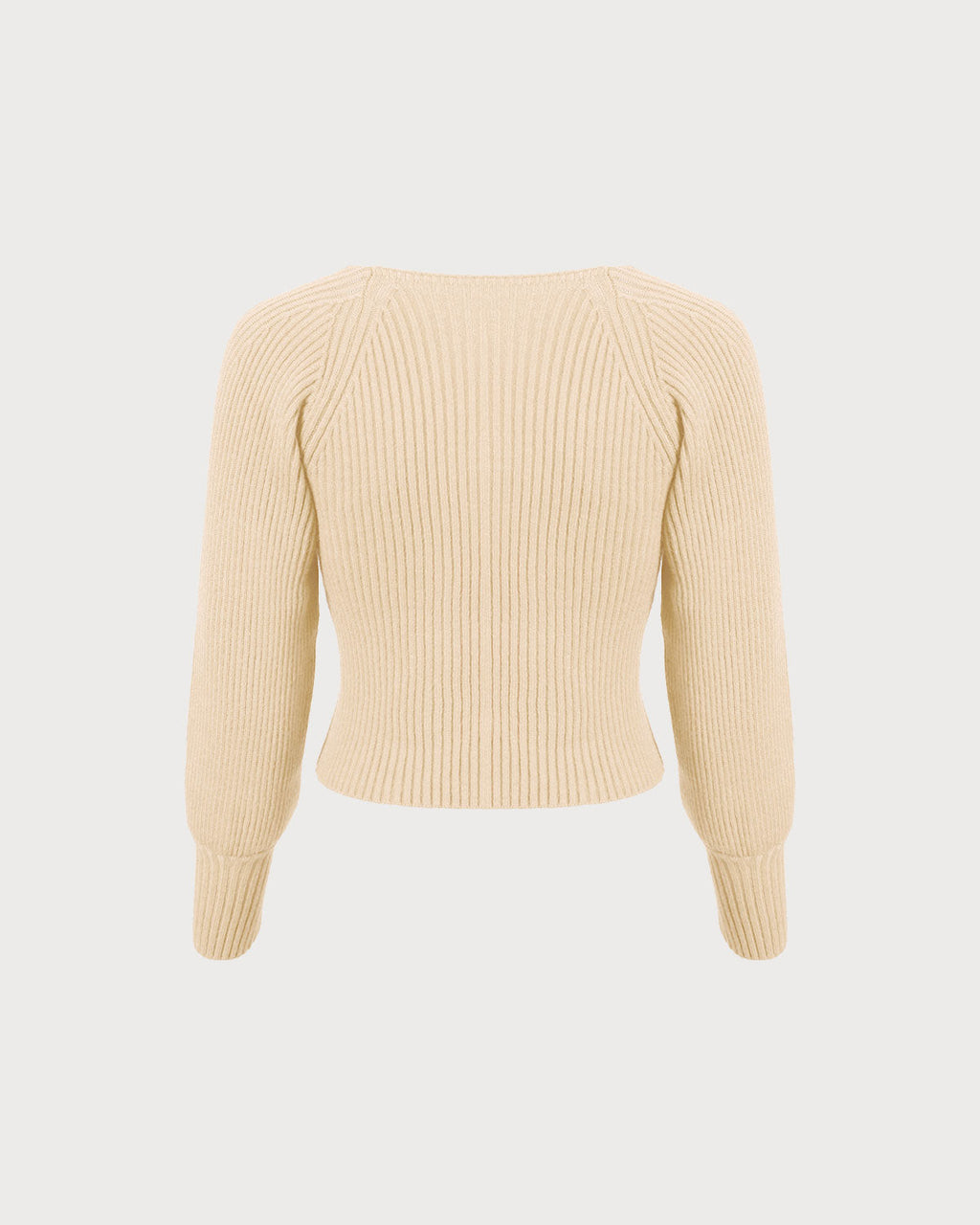 Μπεζ Πουλόβερ Με Βαθύ Λαιμόκοψη Και Μανίκια-Φανάρι