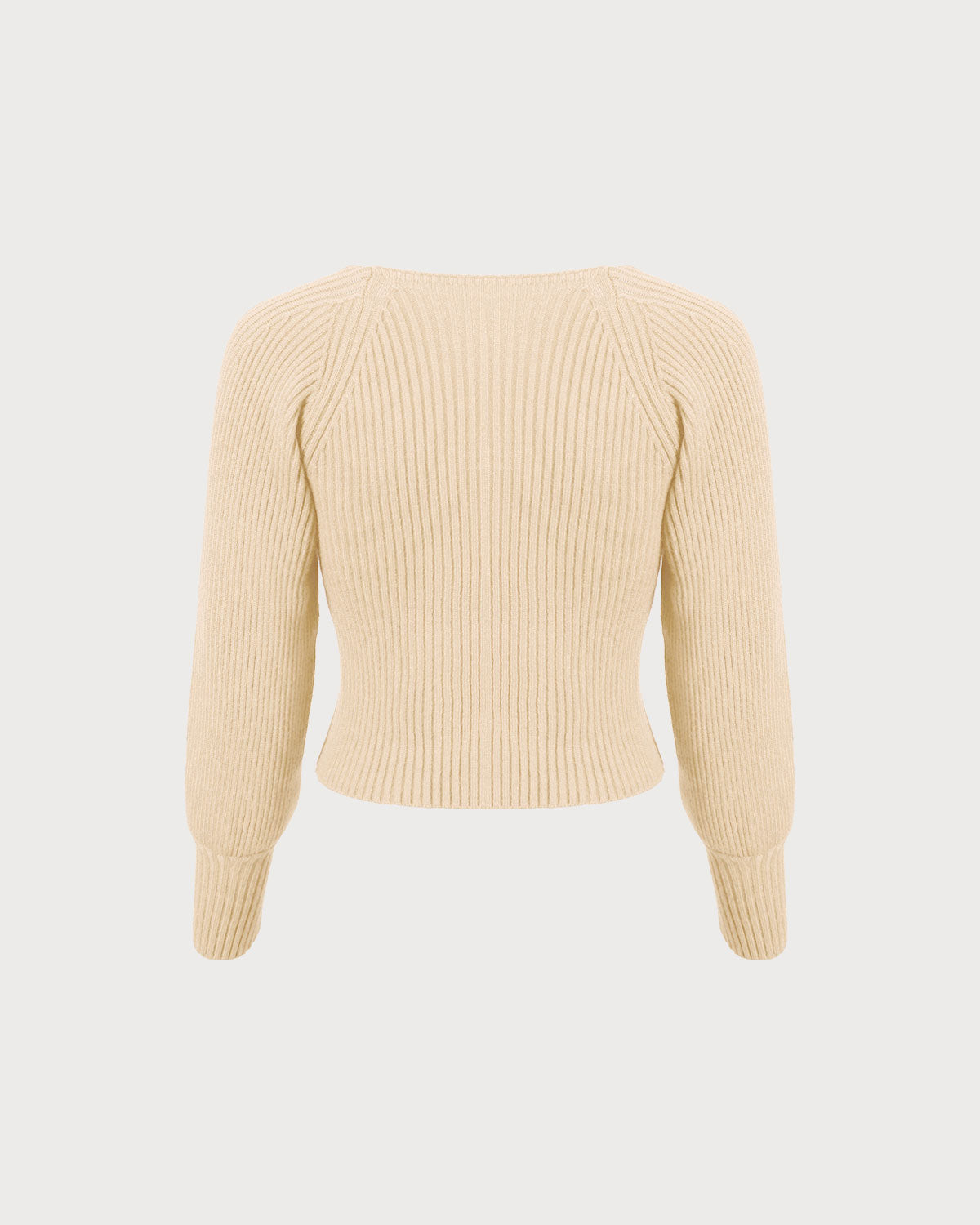 Μπεζ Πουλόβερ Με Βαθύ Λαιμόκοψη Και Μανίκια-Φανάρι