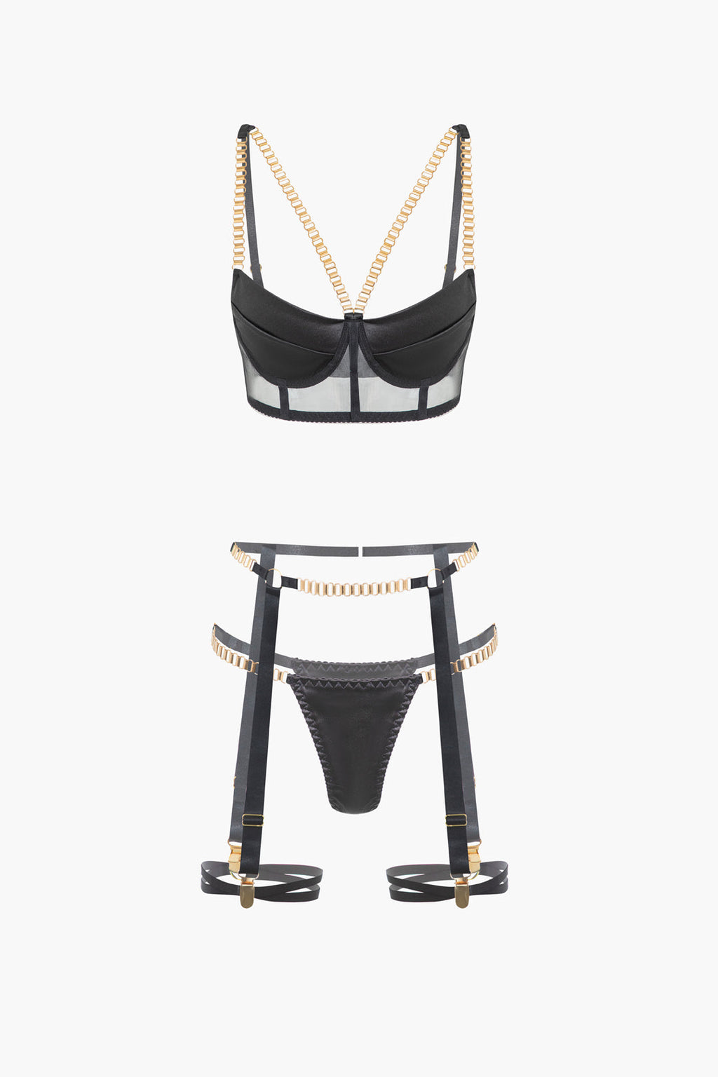 Σετ Εσώρουχων Με Κρεμαστό Μπουστάκι Και Αλυσίδα, Σε Αντίθεση Με Διχτυωτό Υλικό