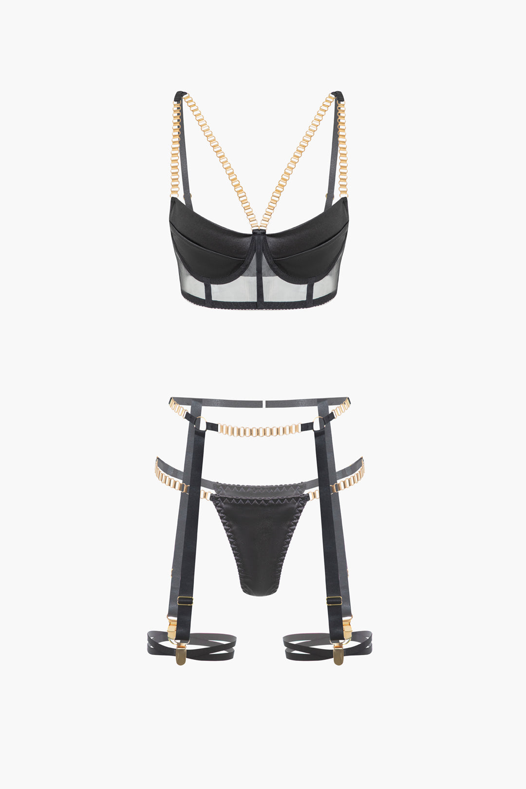 Σετ Εσώρουχων Με Κρεμαστό Μπουστάκι Και Αλυσίδα, Σε Αντίθεση Με Διχτυωτό Υλικό