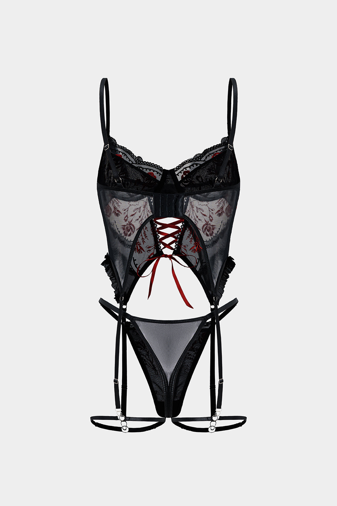 Σετ Μπουστάκι Και Ζαρτιέρα Με Κέντημα Από Τούλι