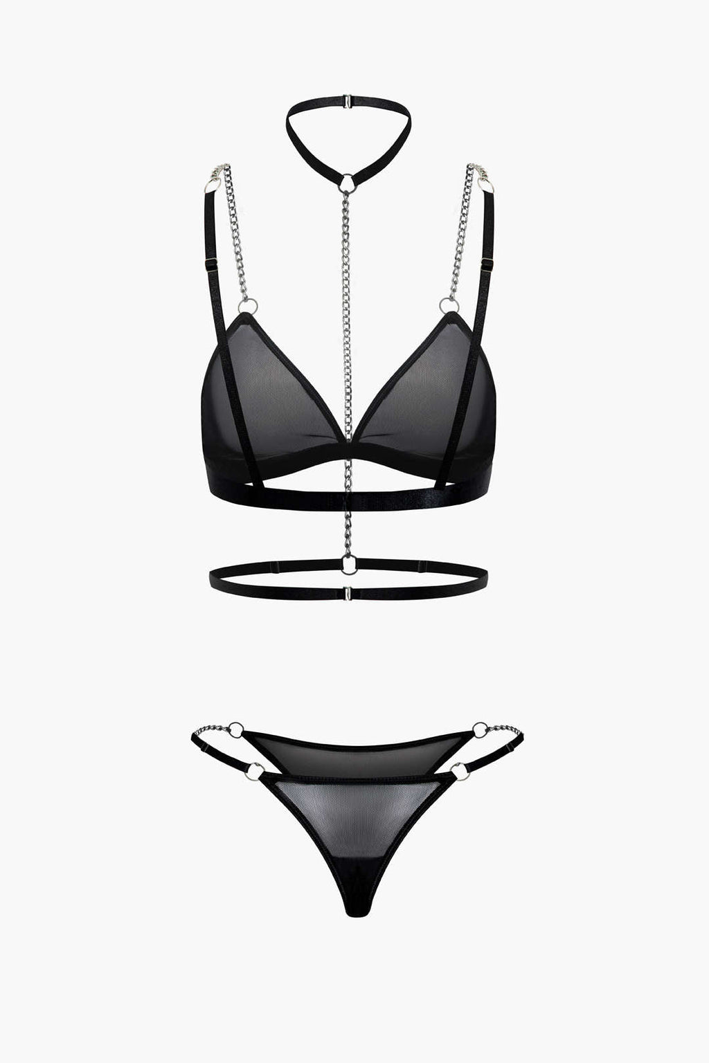 Σετ Εσωρούχων Δύο Τεμαχίων Με Διαφανή Αλυσίδα Και Τσόκερ