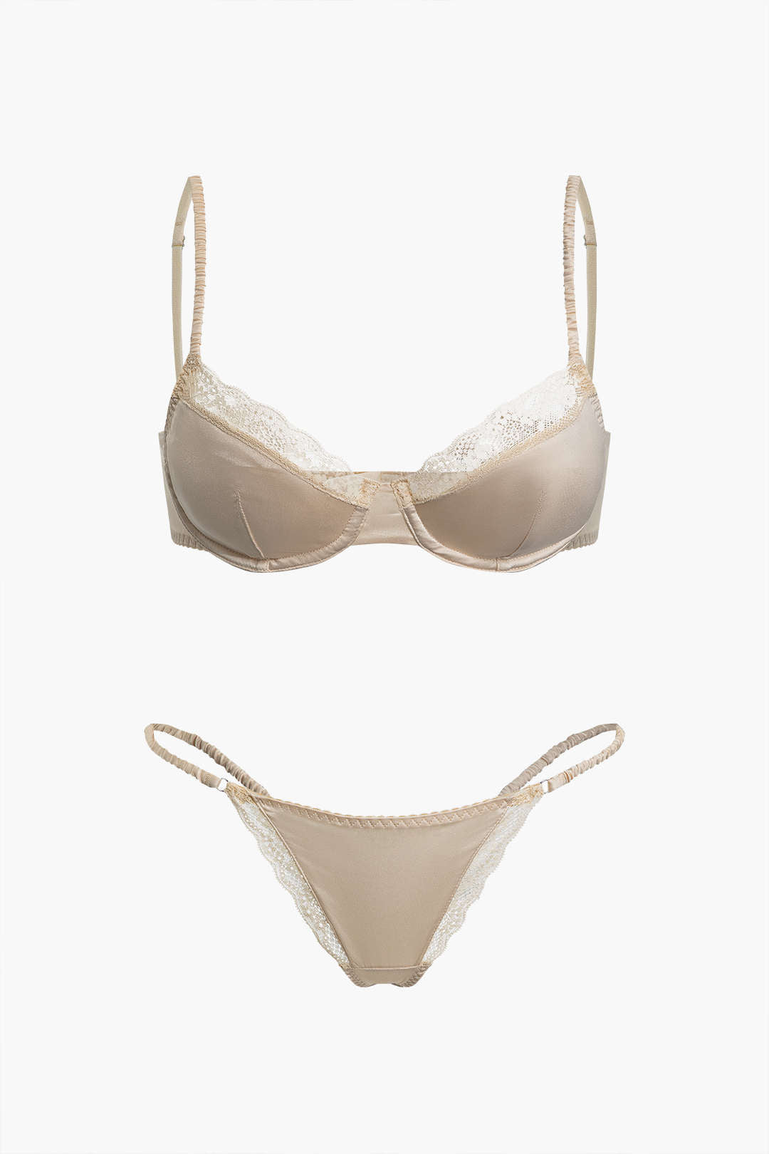 Σετ Εσωρούχων Δύο Τεμαχίων Με Σατέν Δαντέλα Και Κέντημα Στο Μπούστο