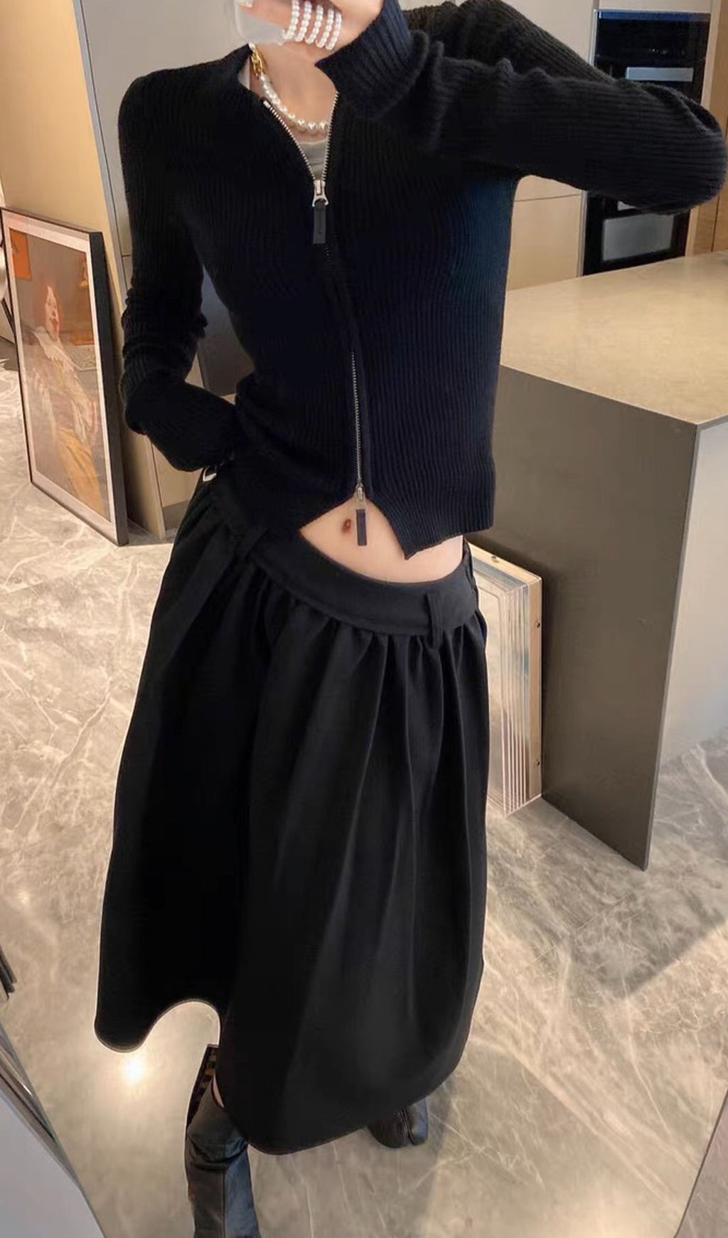 Πλεκτή Ζακέτα Με Φερμουάρ Και Ριμπ Ύφανση