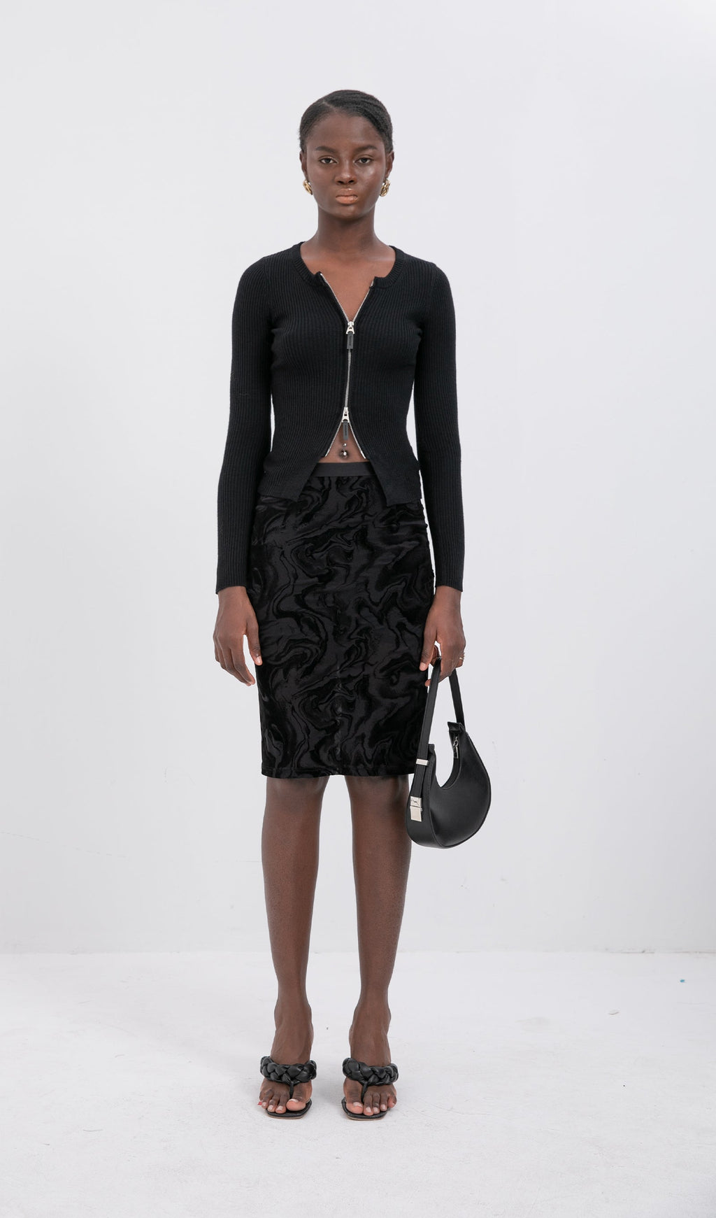 Πλεκτή Ζακέτα Με Φερμουάρ Και Ριμπ Ύφανση