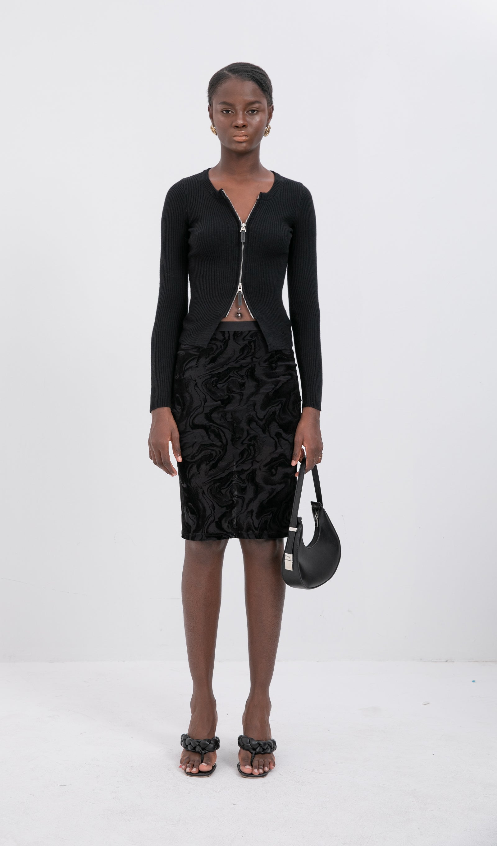 Πλεκτή Ζακέτα Με Φερμουάρ Και Ριμπ Ύφανση