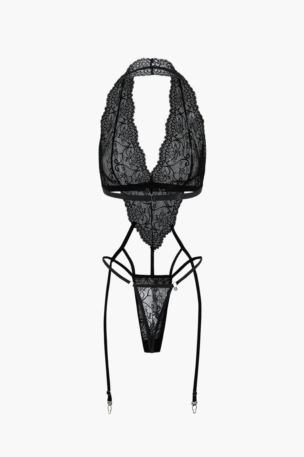 Σετ Καλτσοδέτας Με Ντεκολτέ Και Κοψίματα Από Απλή Δαντέλα