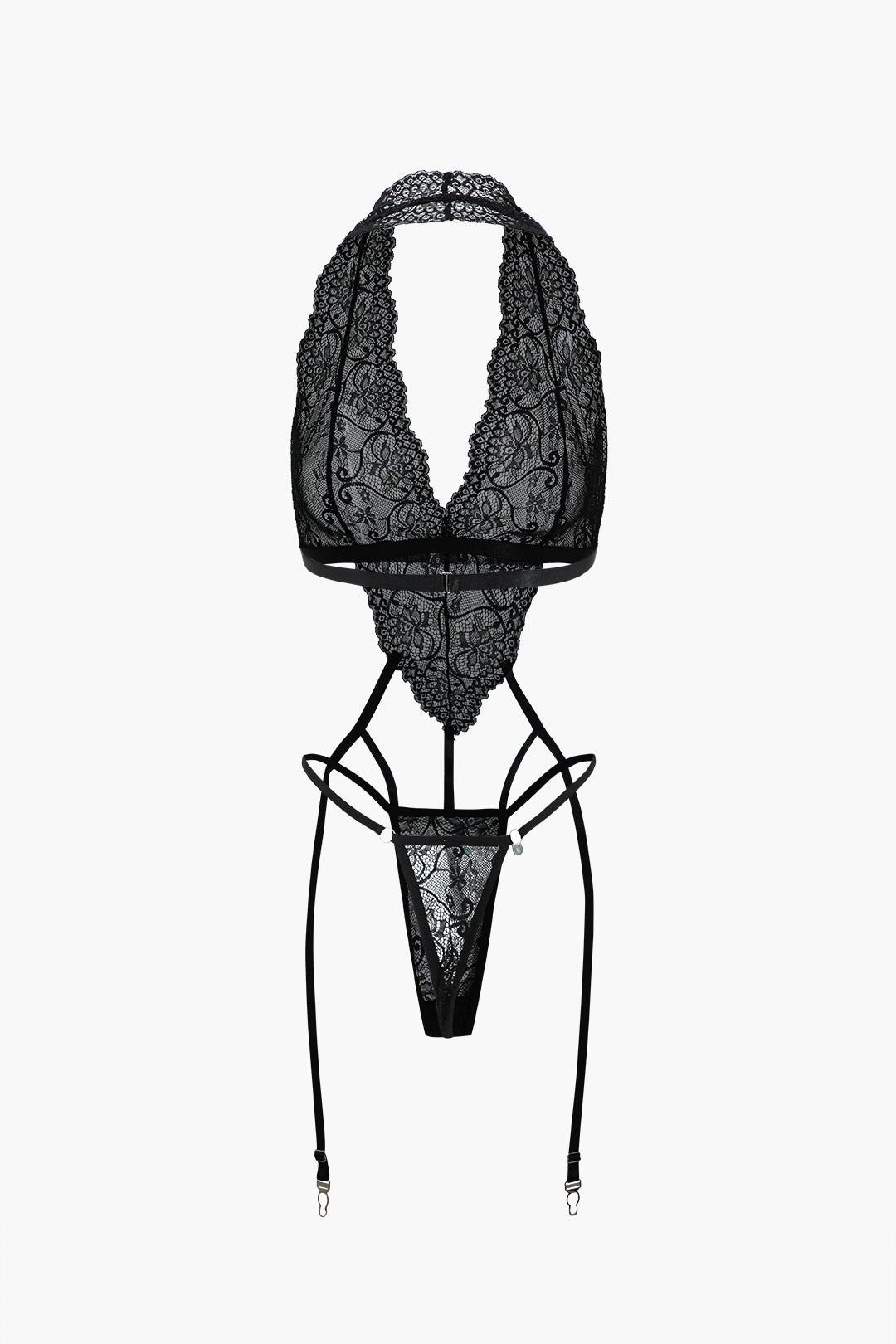 Σετ Καλτσοδέτας Με Ντεκολτέ Και Κοψίματα Από Απλή Δαντέλα