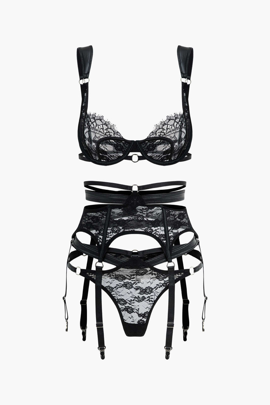 Σετ Ζαρτιέρες Με Δαντέλα Και Διάφανο Κοψίματα, Χωρίς Πλάτη Και Λεπτομέρεια