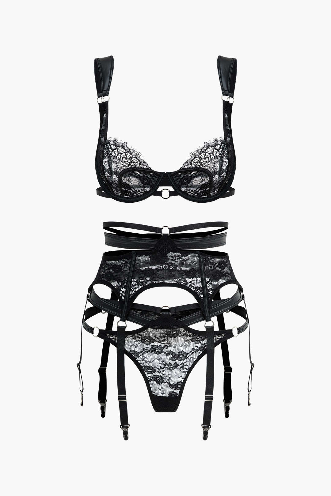 Σετ Ζαρτιέρες Με Δαντέλα Και Διάφανο Κοψίματα, Χωρίς Πλάτη Και Λεπτομέρεια