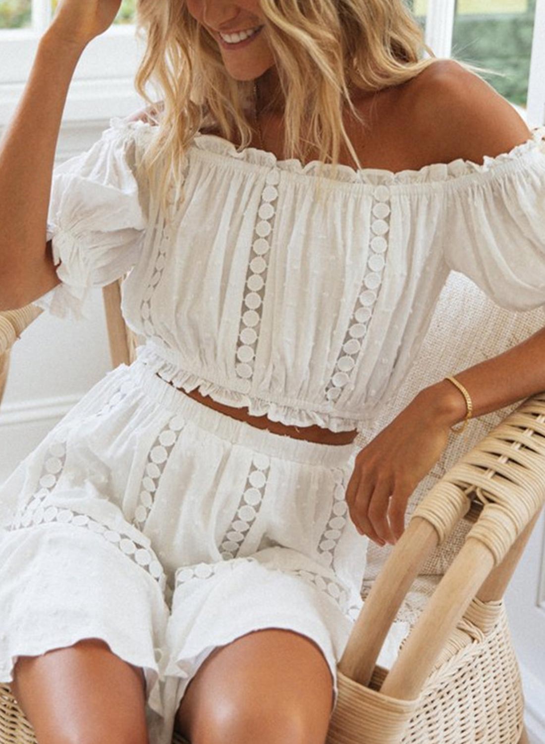 Dantel Dikişli Fırfırlı İki Parçalı Mini Elbise - Riosso