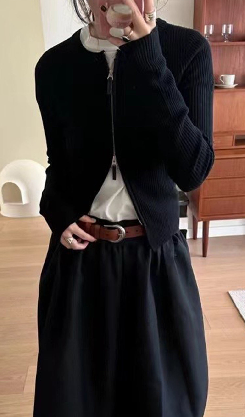 Πλεκτή Ζακέτα Με Φερμουάρ Και Ριμπ Ύφανση