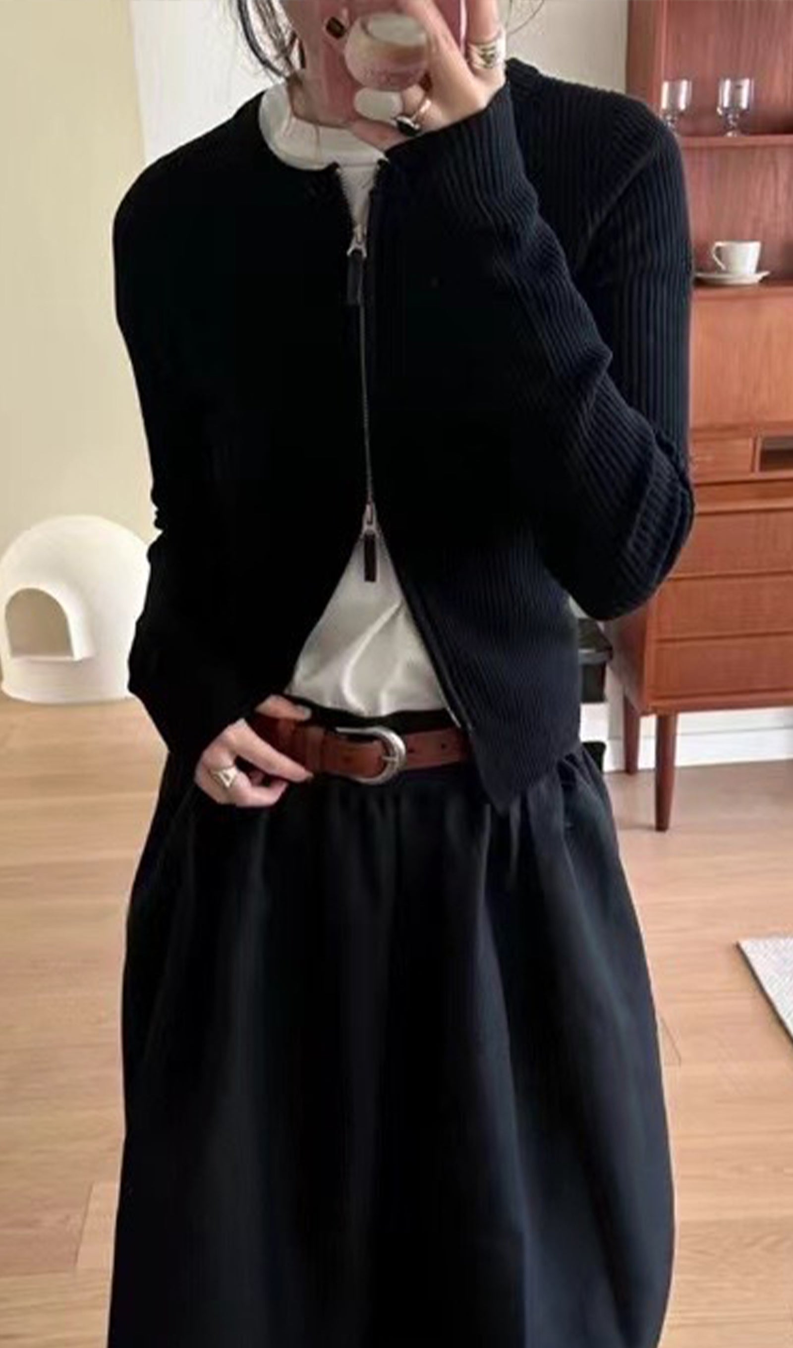 Πλεκτή Ζακέτα Με Φερμουάρ Και Ριμπ Ύφανση