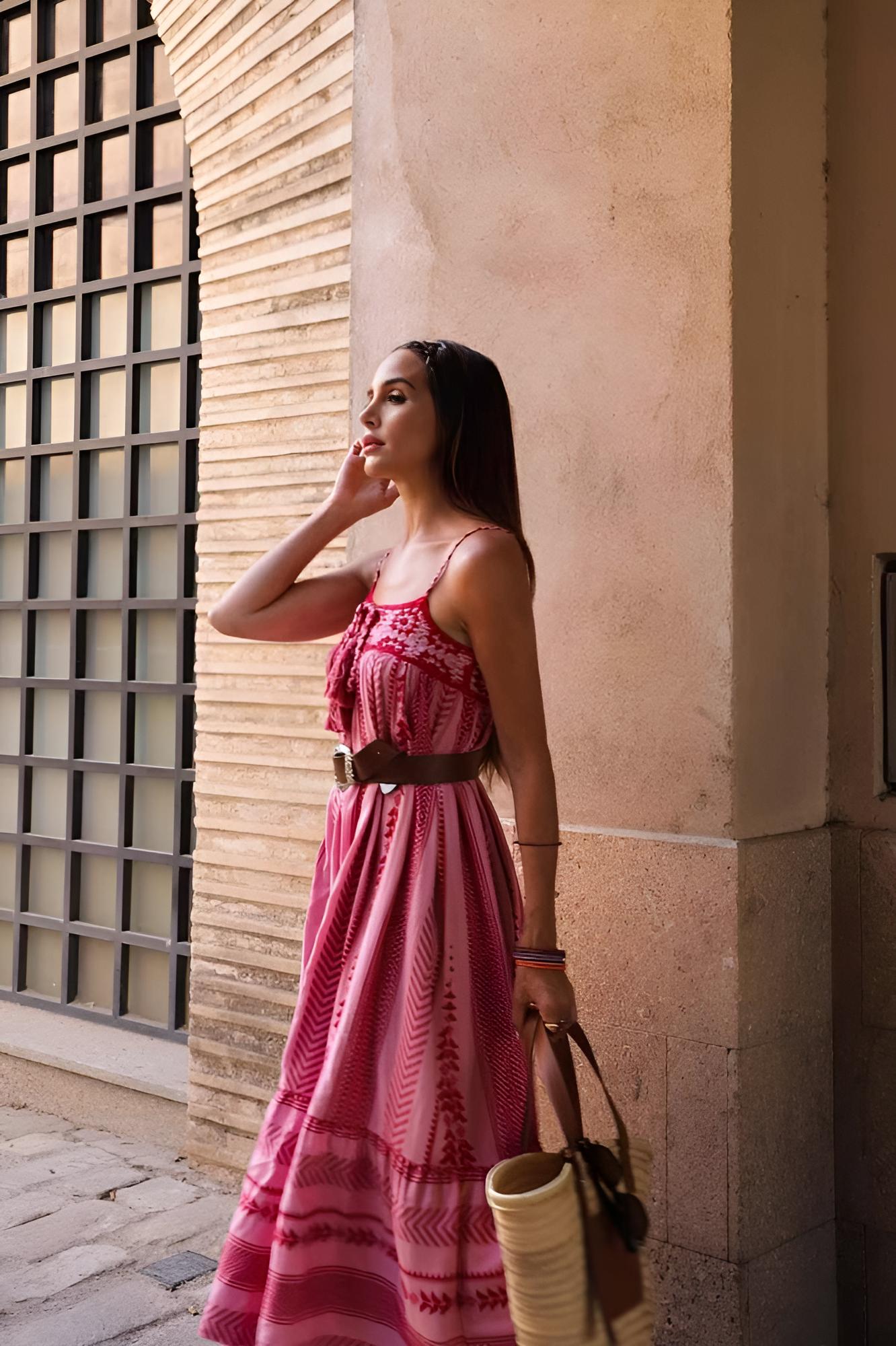 Μακρύ Φόρεμα Με Έθνικ Πλεκτό Λουρί