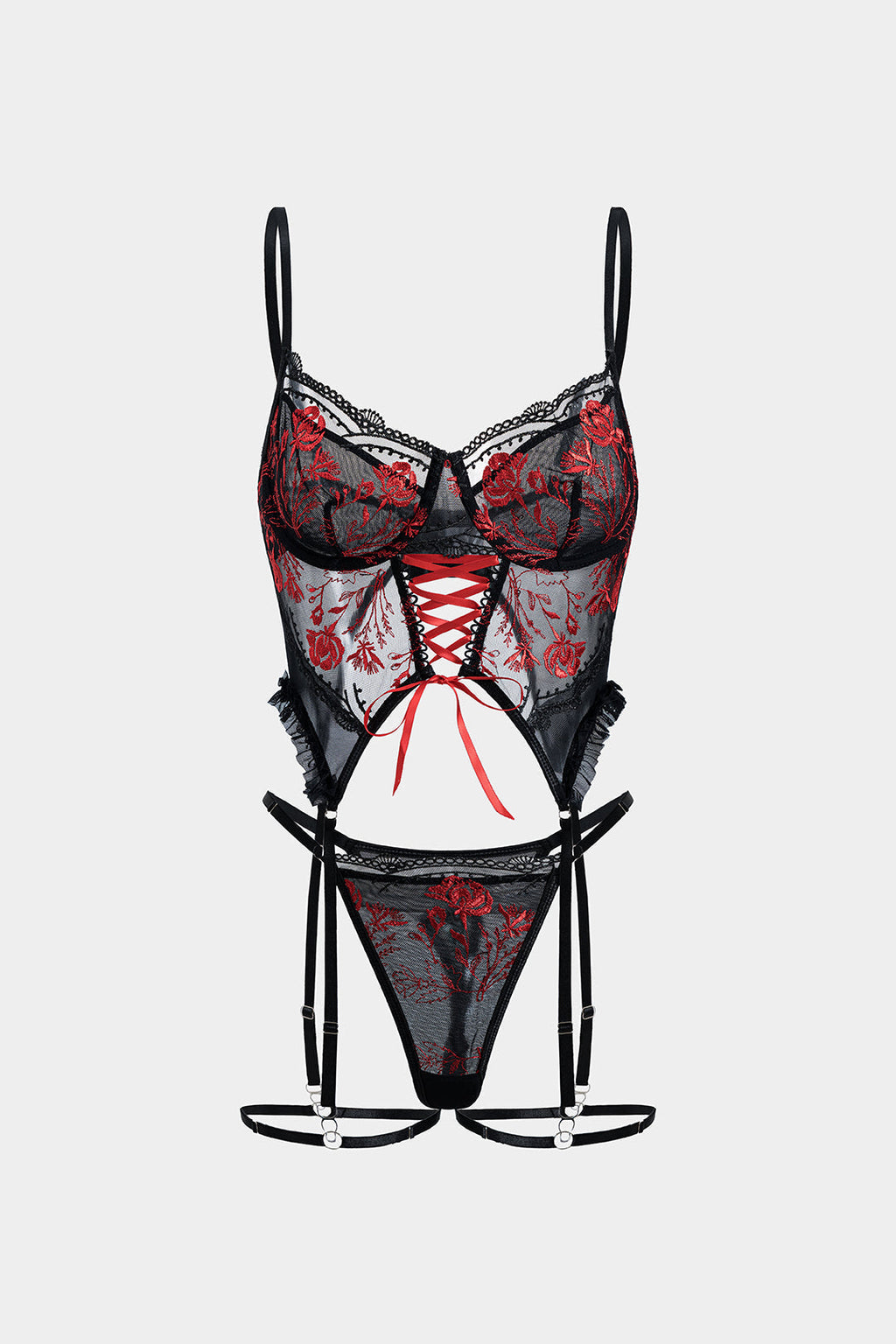 Σετ Μπουστάκι Και Ζαρτιέρα Με Κέντημα Από Τούλι