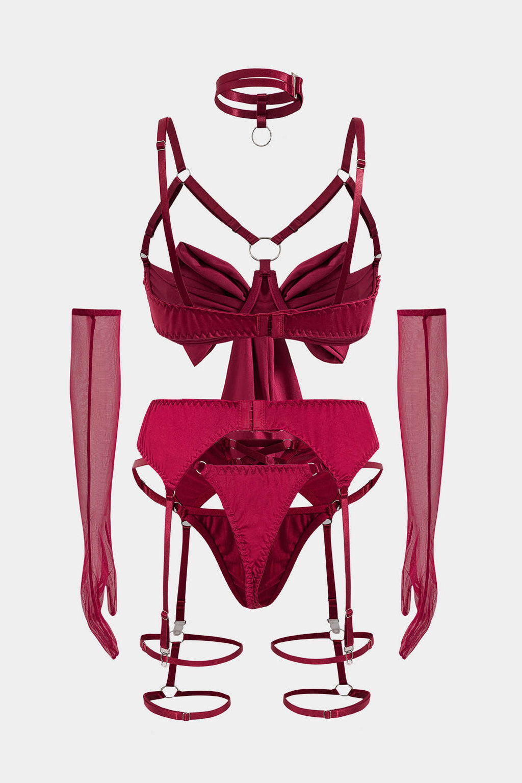 Σετ Εσώρουχων Με Ζαρτιέρες Και Γάντια, Με Τσόκερ Και Κοψίματα Μπροστά