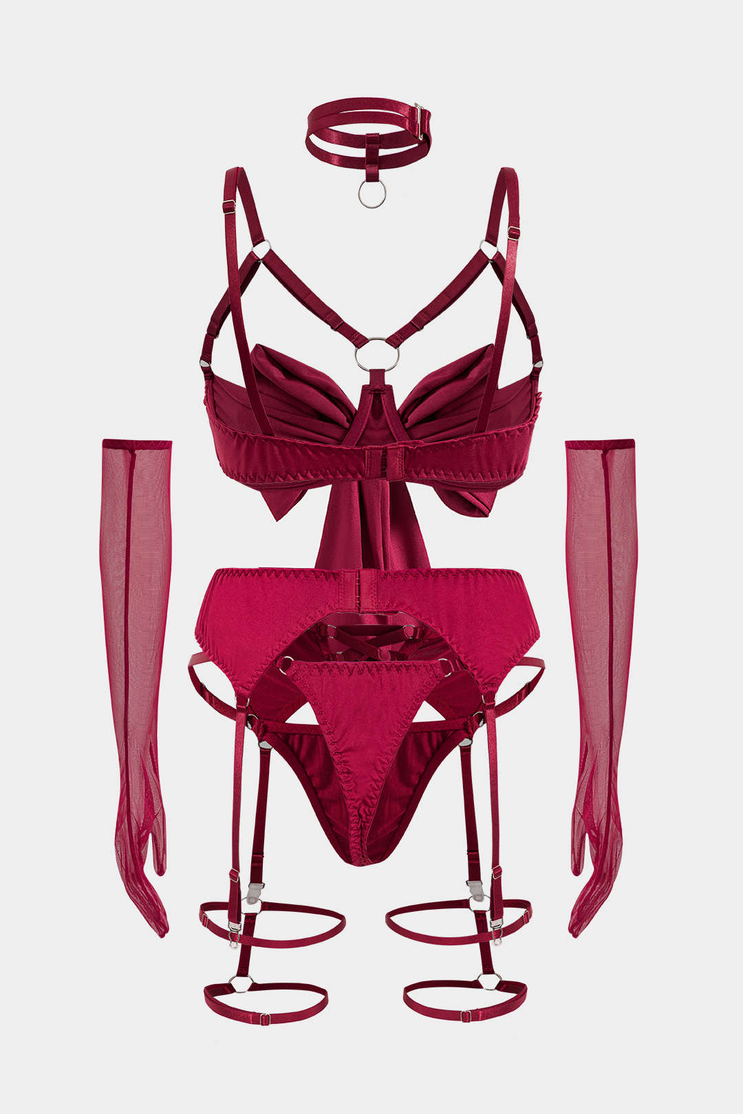 Σετ Εσώρουχων Με Ζαρτιέρες Και Γάντια, Με Τσόκερ Και Κοψίματα Μπροστά