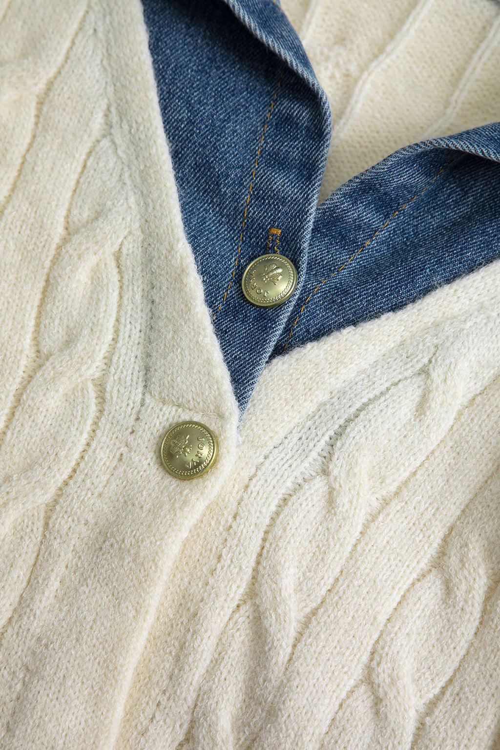 Πλεκτό Τζιν Πουκάμισο Με Γιακά Και Μακριά Μανίκια