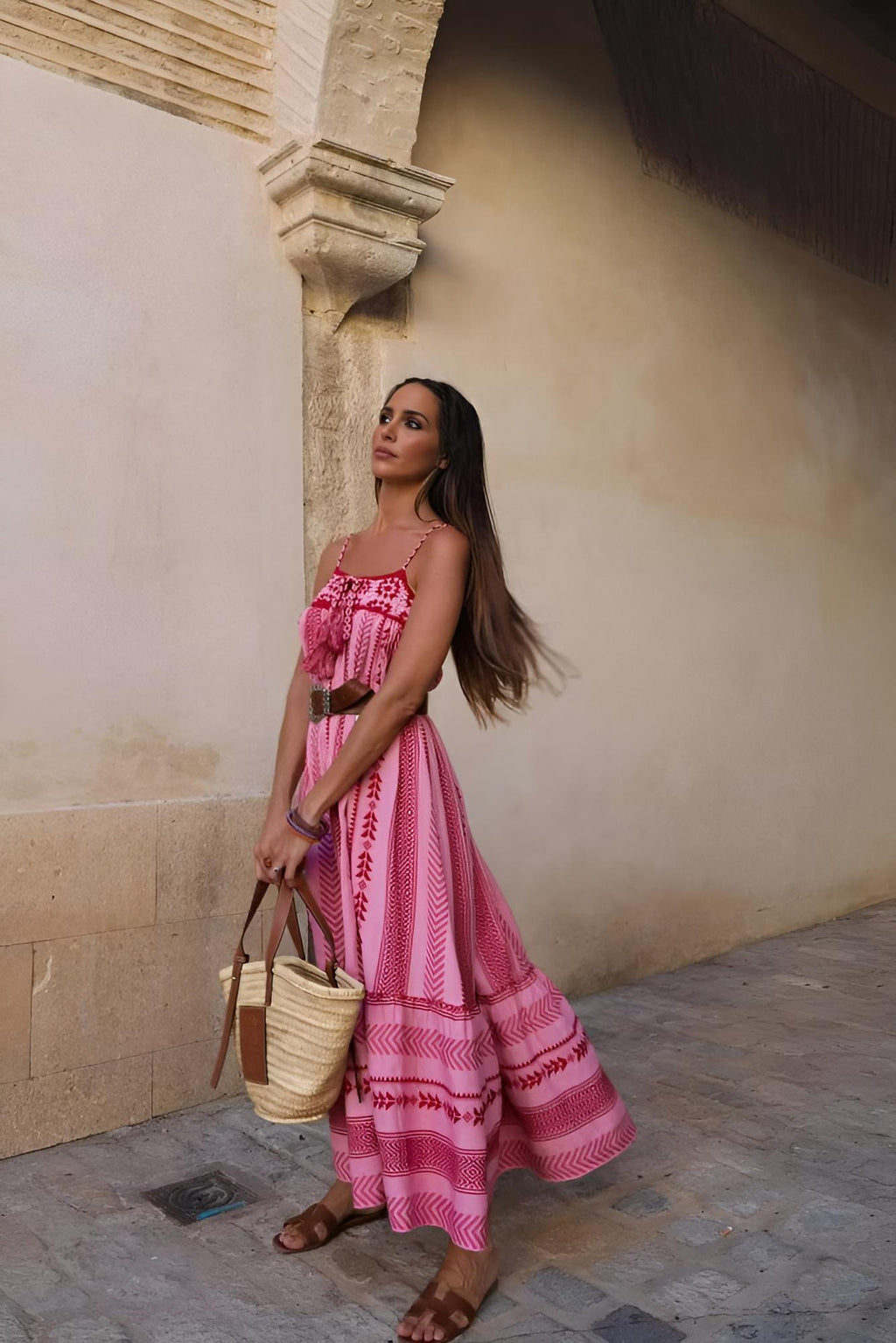 Μακρύ Φόρεμα Με Έθνικ Πλεκτό Λουρί