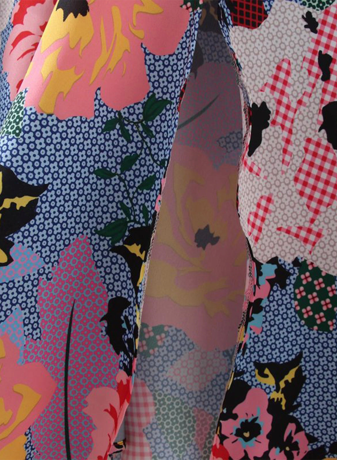 Saten Çiçekli Bölmeli Göğüs Düğmeli Midi Elbise - Riosso