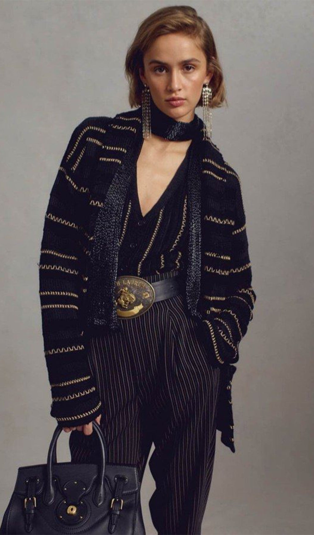 Κεντημένο Ριγέ Πλεκτό Γιλέκο