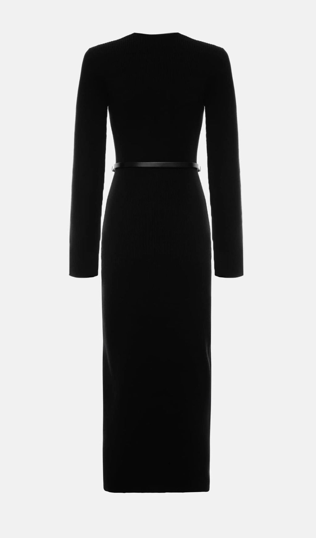 Πλεκτό Φόρεμα Μίντι Με V-Neck - Μαύρο