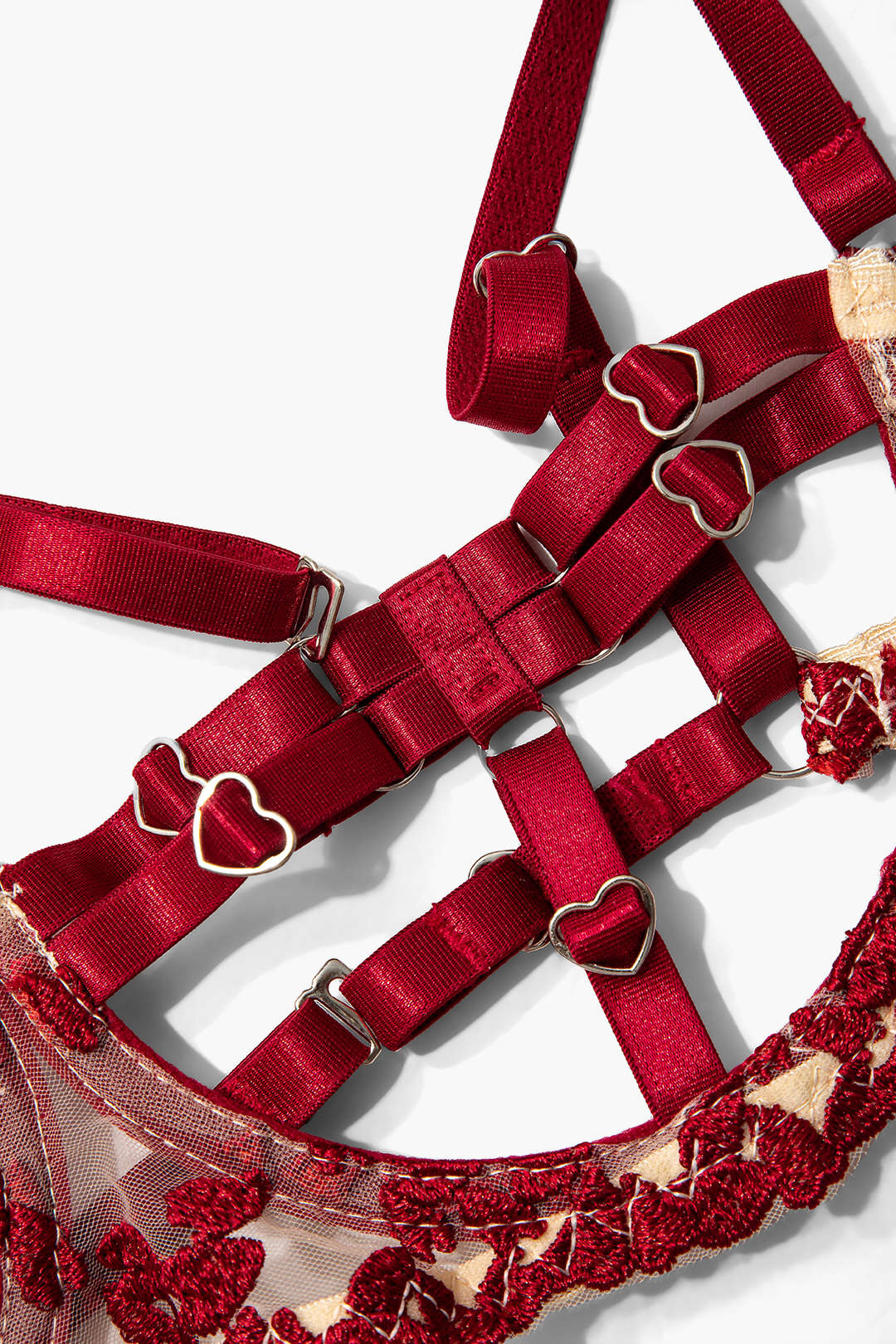 Σετ Ζαρτιέρες Με Μεταλλικό Δαχτυλίδι Σε Σχήμα Καρδιάς Από Τούλι