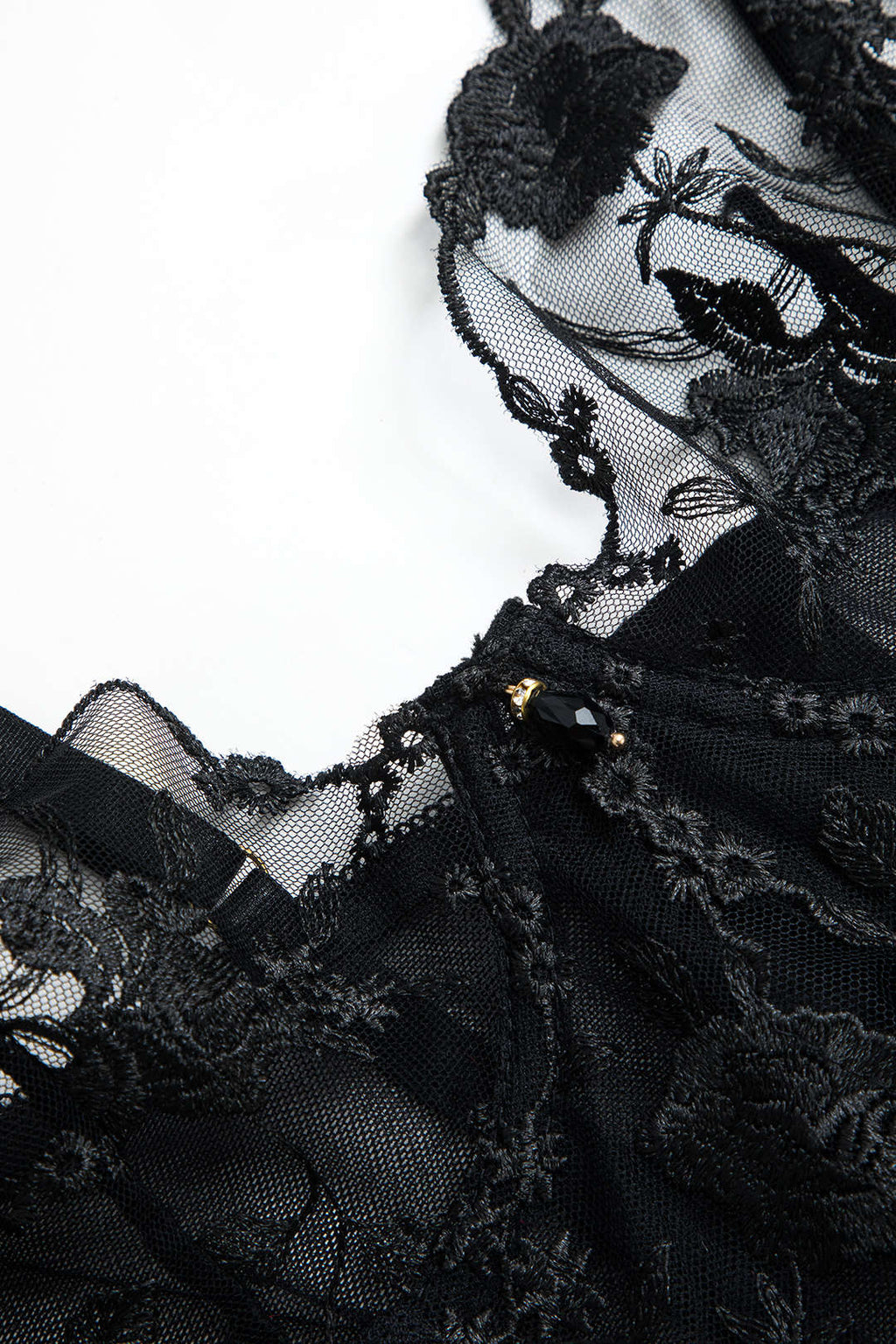 Σετ Ζαρτιέρες Από Διαφανές Τούλι Με Κεντημένες Χάντρες