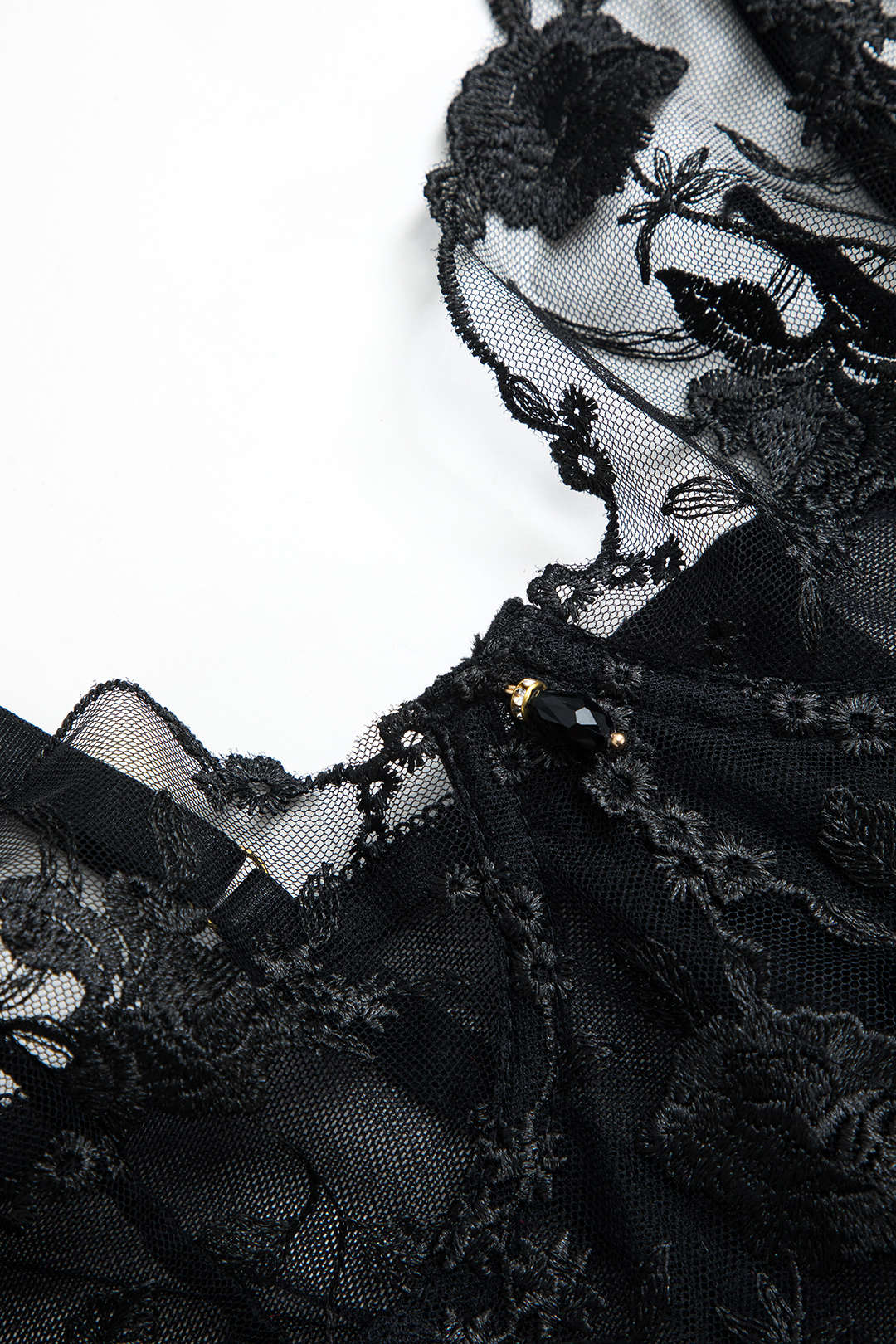 Σετ Ζαρτιέρες Από Διαφανές Τούλι Με Κεντημένες Χάντρες