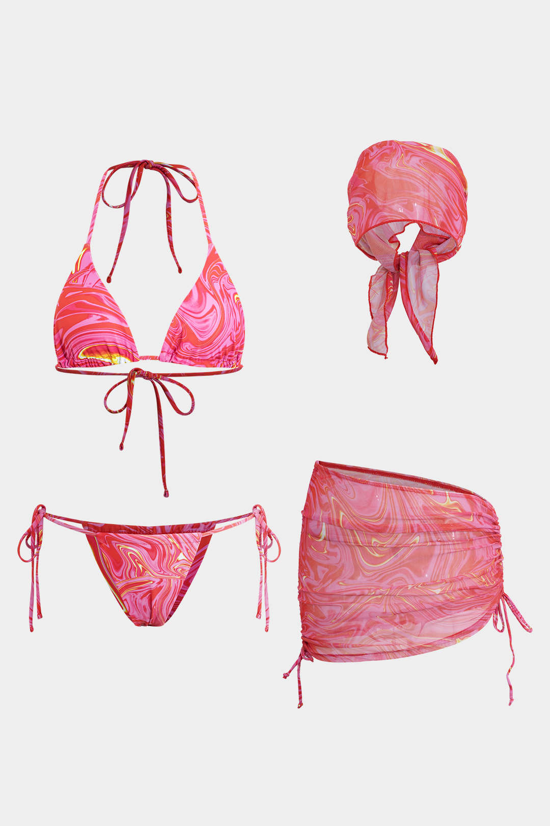 Σετ Μπικίνι Τεσσάρων Τεμαχίων Με Έθνικ Μοτίβο