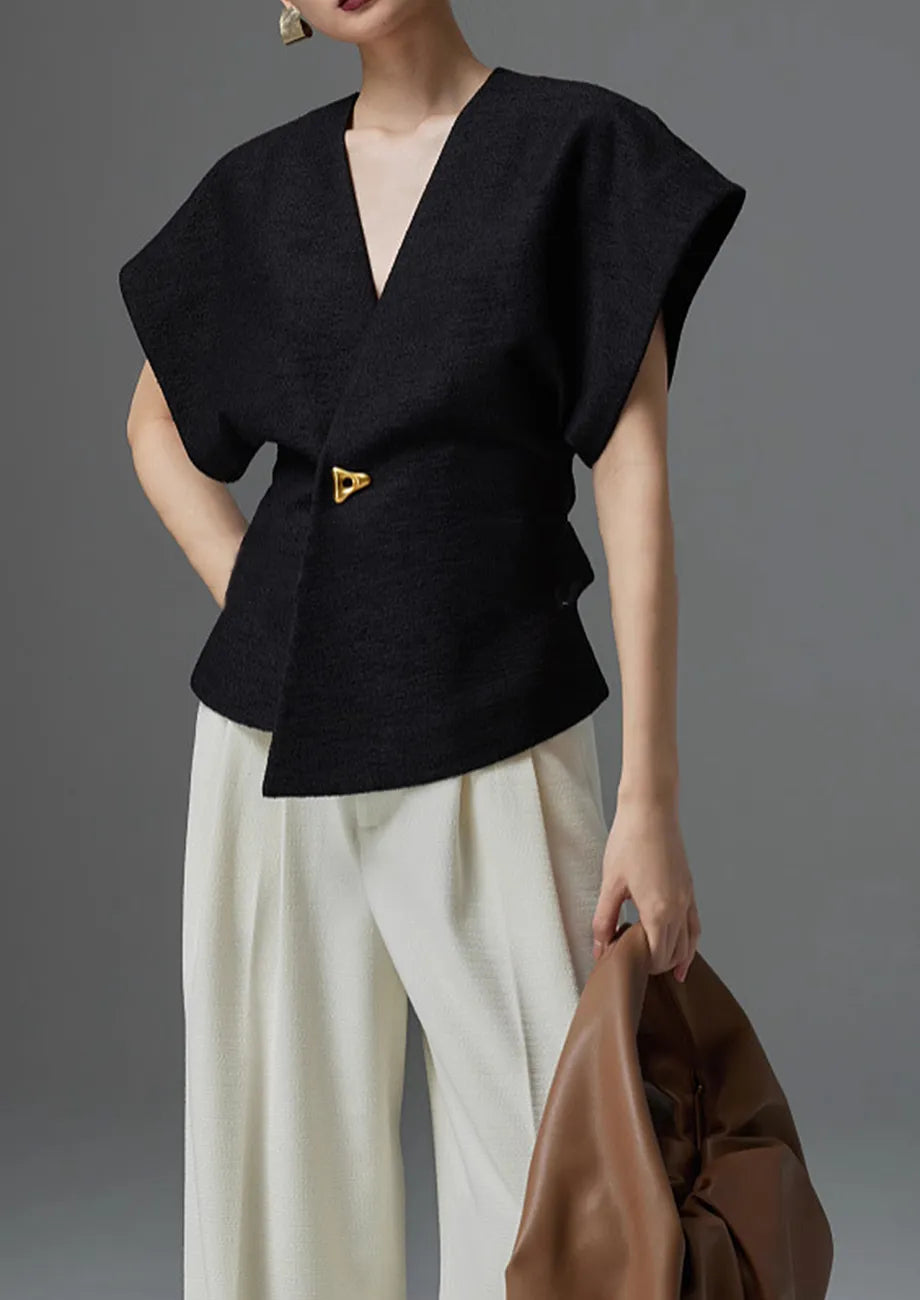 Μπλούζα Με Μονό Κουμπί Και V Λαιμόκοψη, Μοντέλο Κιμονό