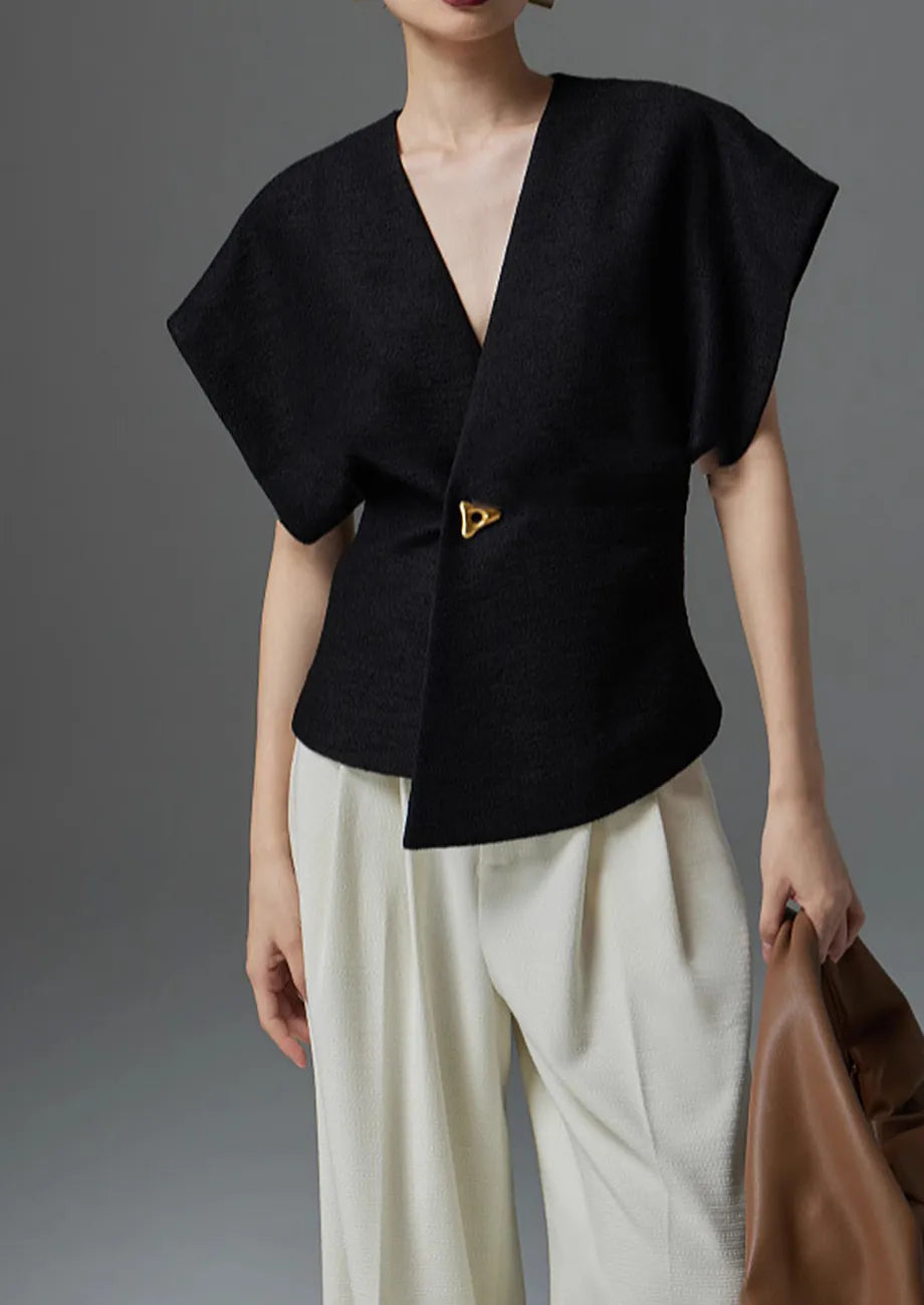 Μπλούζα Με Μονό Κουμπί Και V Λαιμόκοψη, Μοντέλο Κιμονό