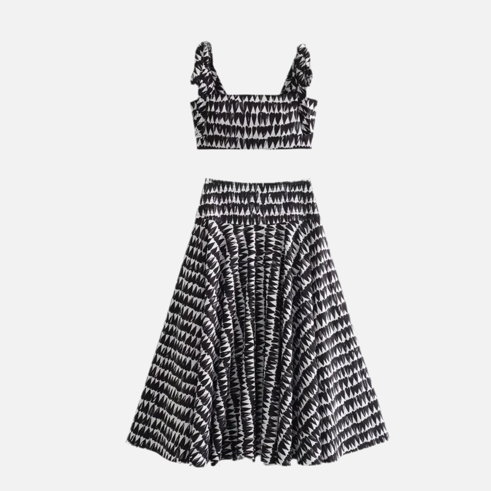 Σετ Μπλούζας Και Φούστας Με Στάμπα