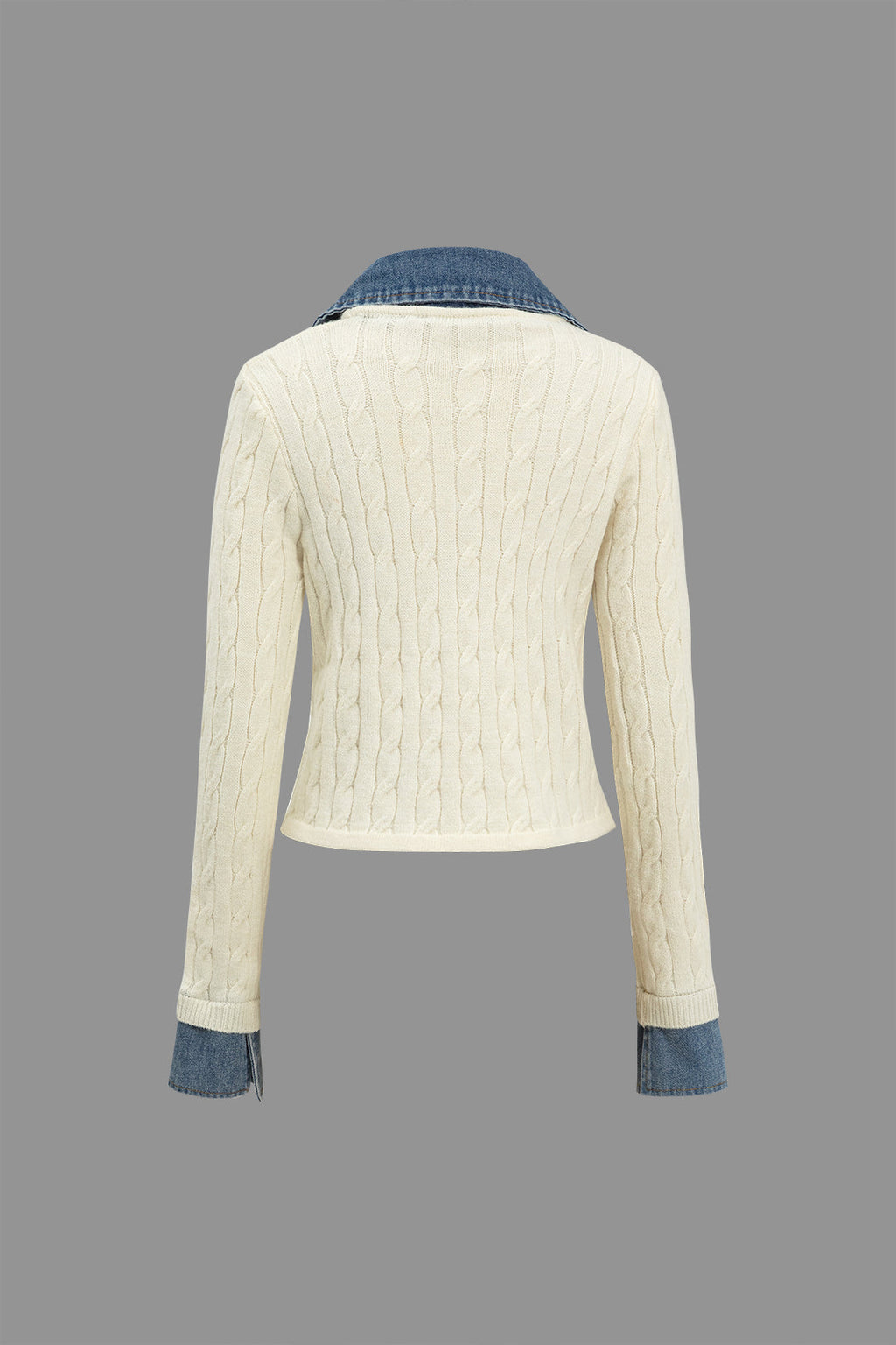 Πλεκτό Τζιν Πουκάμισο Με Γιακά Και Μακριά Μανίκια